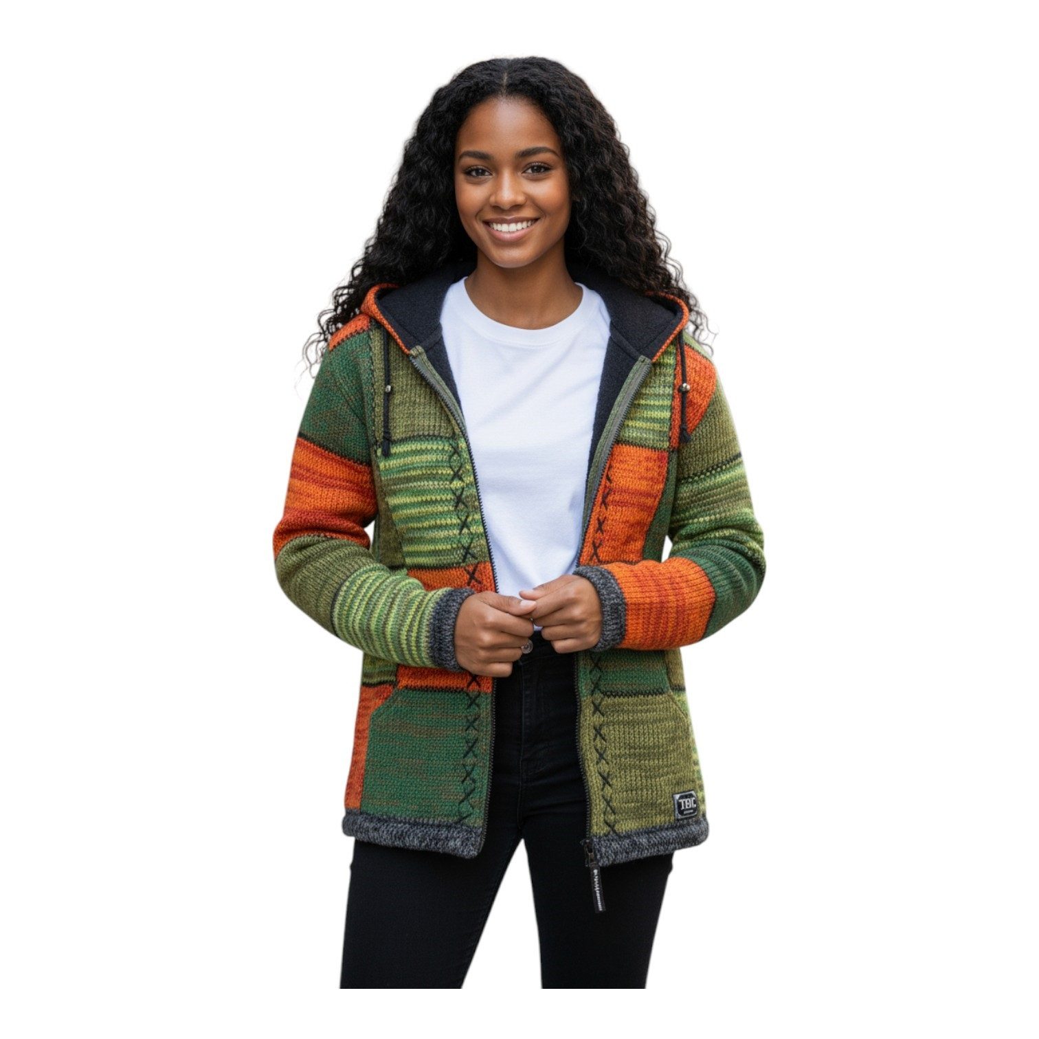 THC Natural Line Strickjacke THC Strickjacke 804 Grüne Quadrate (1 Stüpck, 1-tlg., 1 Stüpck) Strickjacke mit abnehmbarer Kapuze