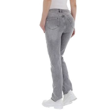 Ital-Design Straight-Jeans Damen Freizeit Destroyed-Look Stretch High Waist Jeans in Grau