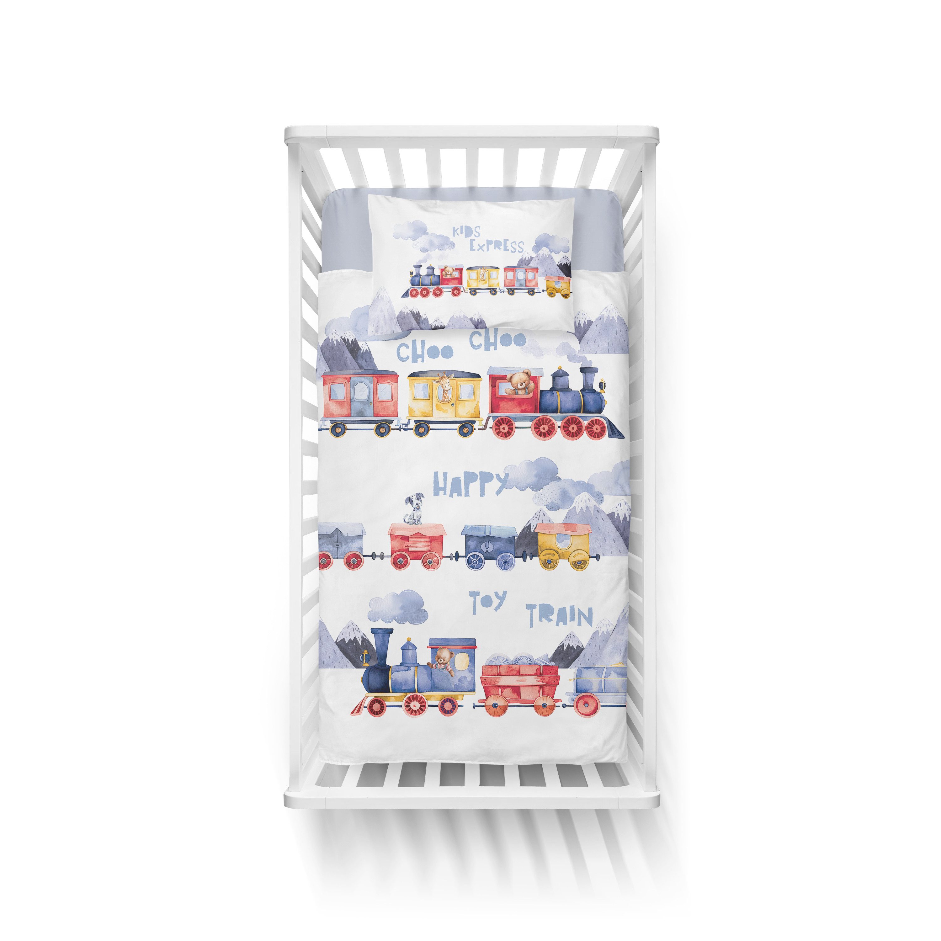 Detexpol Babybettwäsche Eisenbahn Happy Train 100% Baumwolle Größe: 100x135 günstig online kaufen