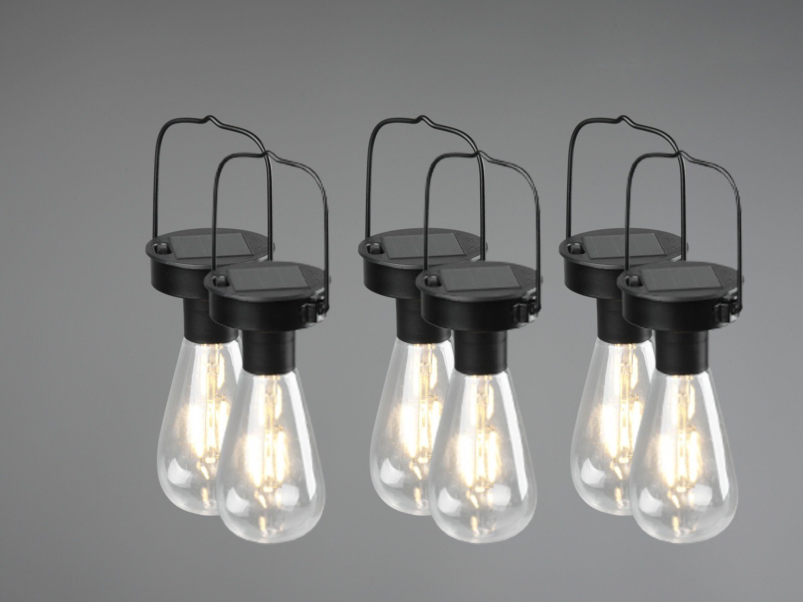 Reality Leuchten LED Solarleuchte, Dämmerungssensor, LED fest integriert, 6erSet Solar-lichter Hängeleuchte Outdoor hängend Garten & Balkon Ø7cm