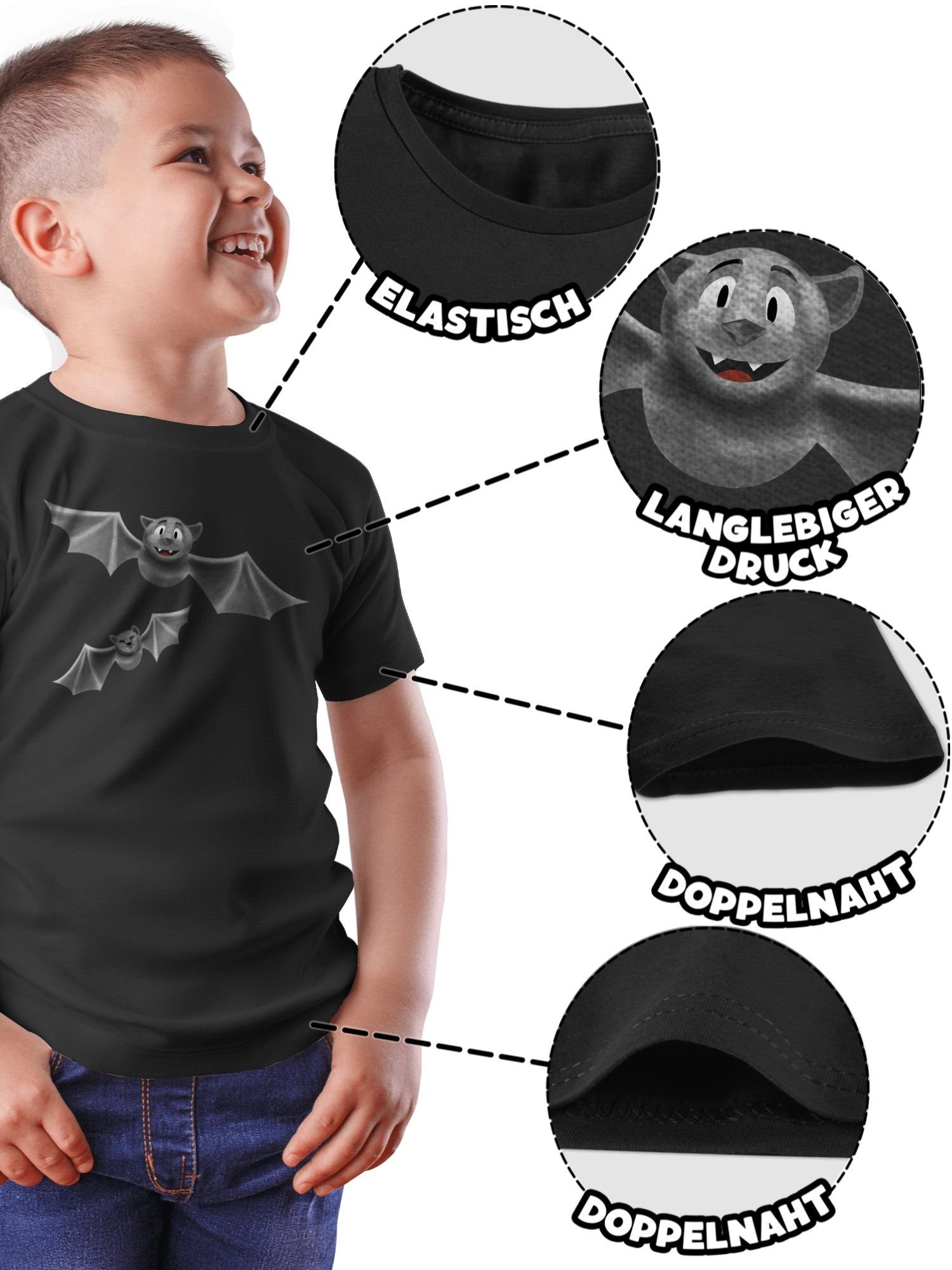 T-Shirt Kostüme Flattermaus 1 Halloween Jungs Shirtracer Feldermaus für Schwarz Kinder Fledermäuse
