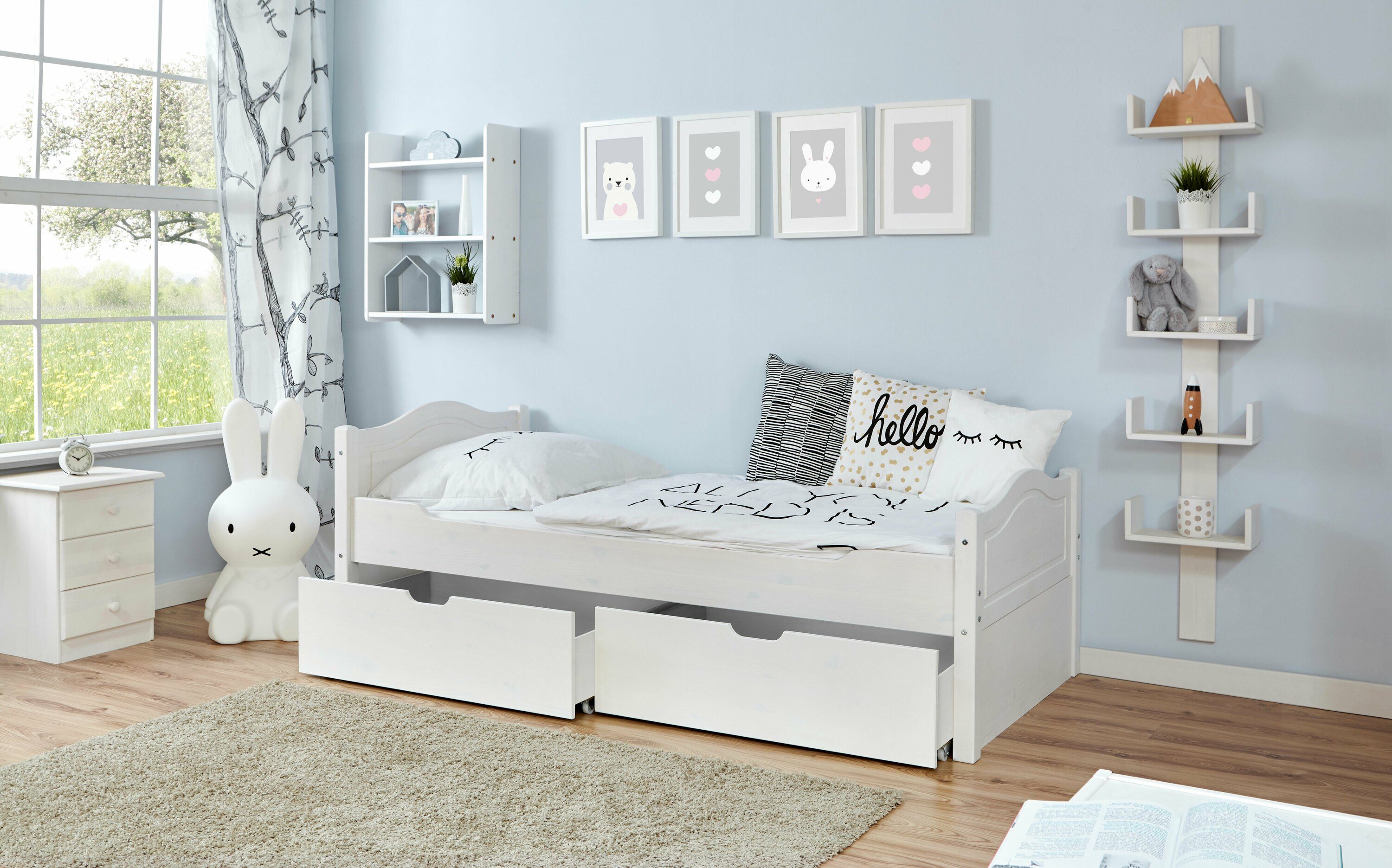 Ticaa Bettgestell Einzelbett "Leni" 90x200 Kiefer Weiß – Bild 4 von 5
