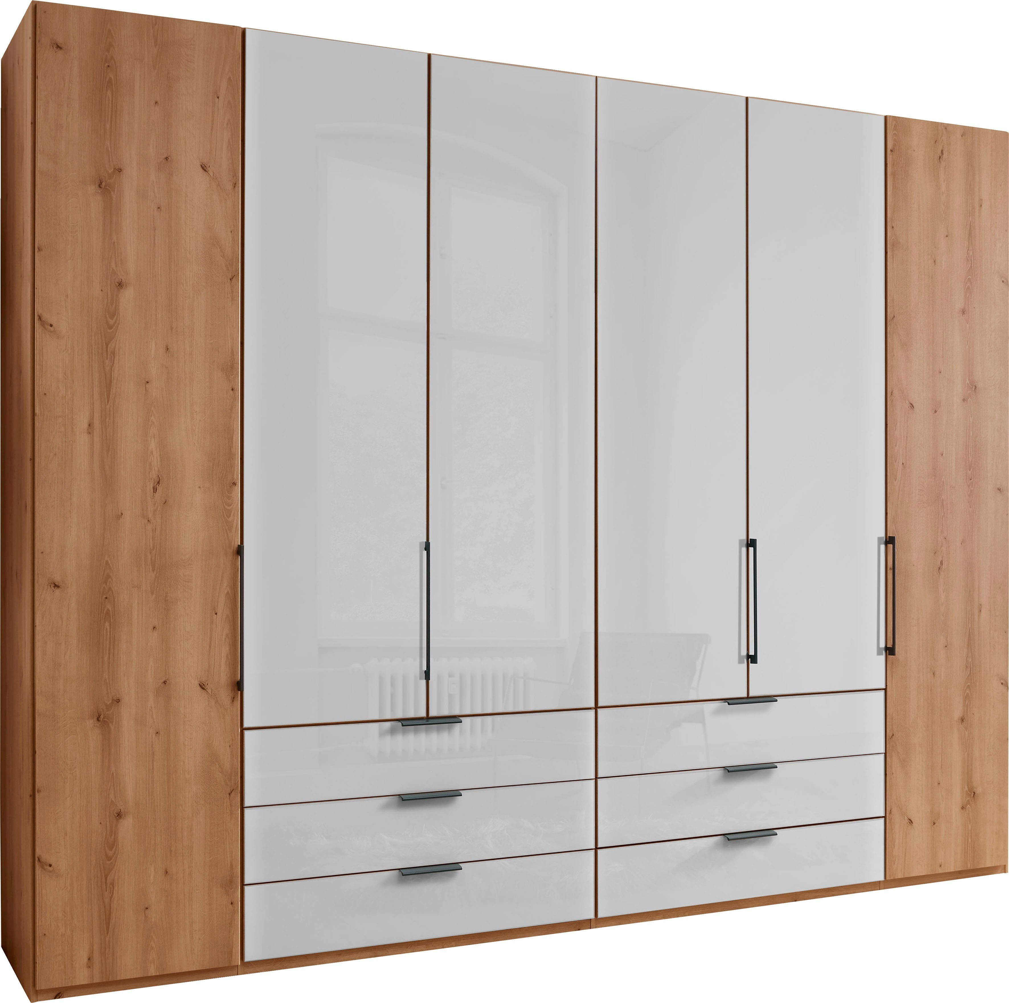 WIEMANN Falttürenschrank Monaco Teil-Glasfront sowie hochwertige Beschläge inkl. Schubladendämpfung
