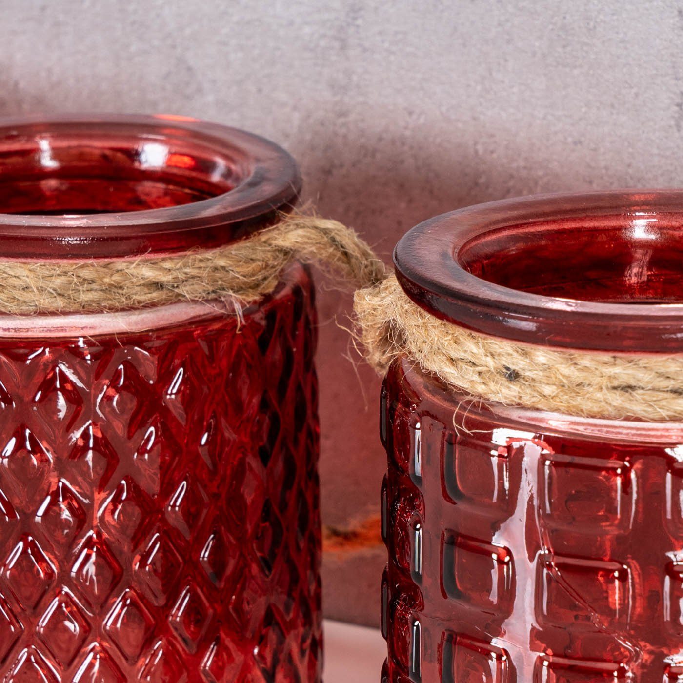 Glas Teelichthalter Windlicht Set H10cm Bordeaux Rot Tischdeko 4er Teelichthalter, Levandeo®
