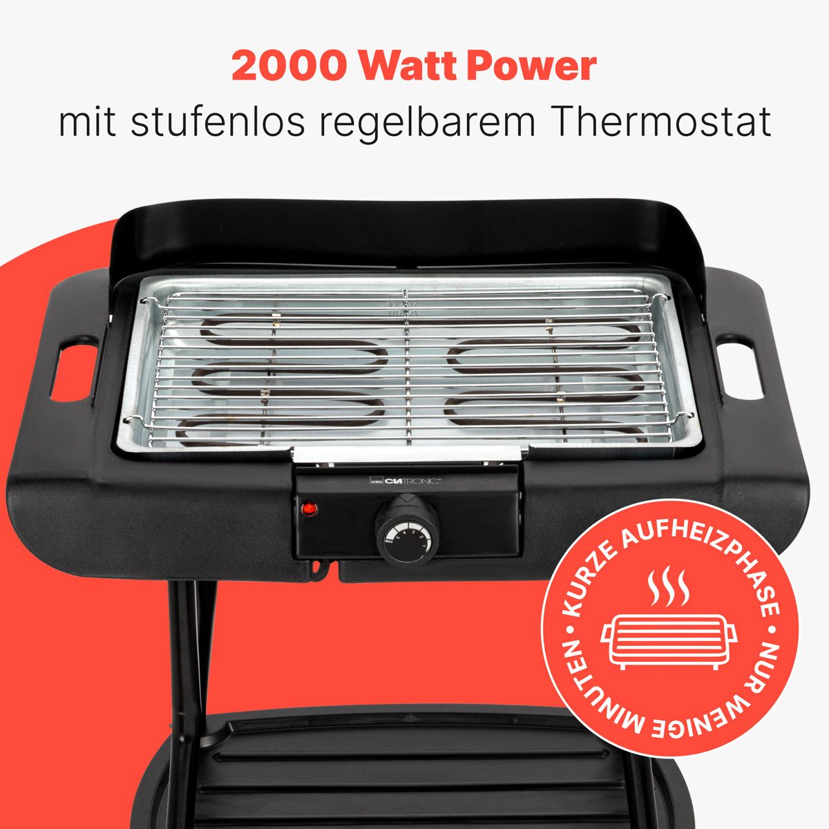 CLATRONIC Elektro-Standgrill BQS 3842, Stand-/Tischgrill, innen und außen, 2000W