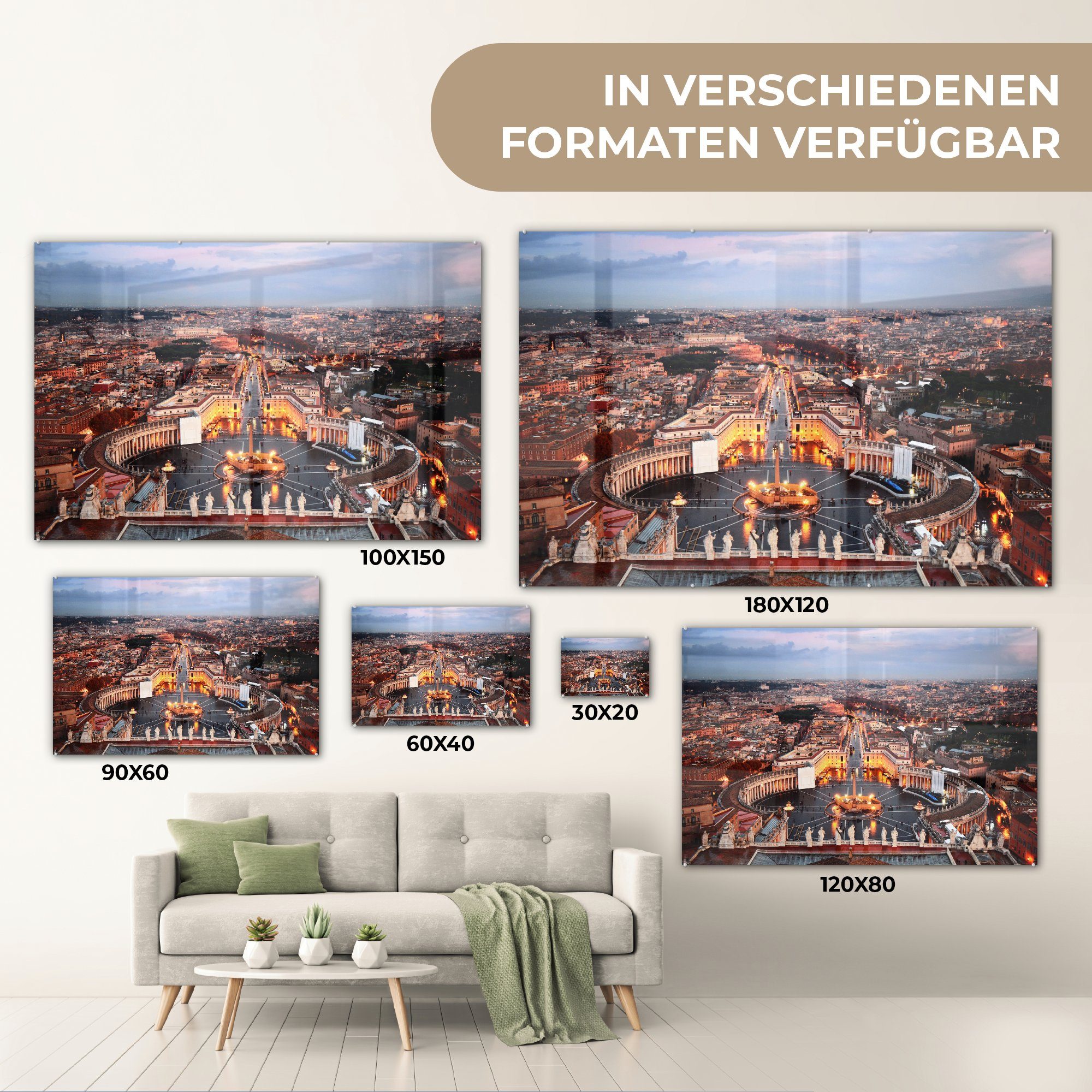 Acrylglasbild die und (1 Vatikanstadt, Petersplatz MuchoWow Acrylglasbilder St), Schlafzimmer Der Häuser der in umliegenden & Wohnzimmer