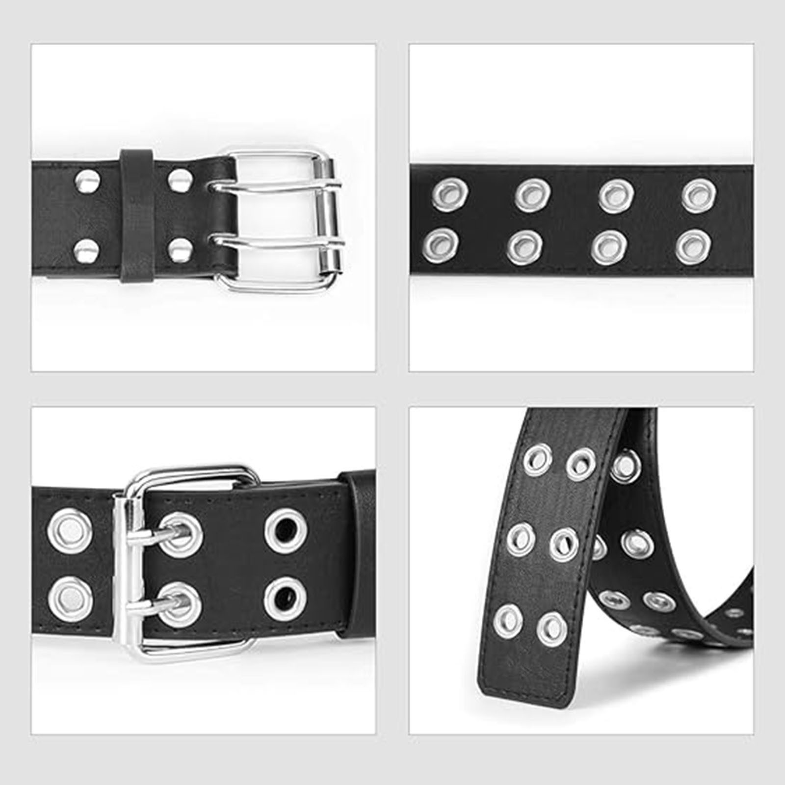 OKWISH Nietengürtel Ledergürtel Ösengürtel Jeansgürtel Damen Herren (Doppellochgürtel, 1-St., Ledergürtel Kunstleder Gürtel mit Punk Style Cosplay Hip Hop) für  – Bild 2 von 5