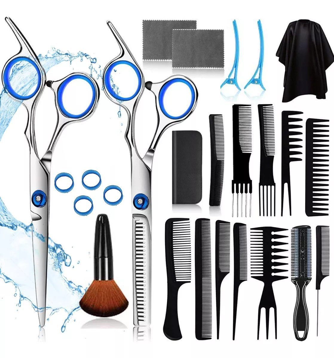 MOPUEA Haarschere Haarschere Friseurschere Profi Haarschneideschere Professionelle Set, (Brandneues Set, Haarschere und Modellierschere, strichmattiert, 25-tlg., aus hochwertigem Edelstahl gefertigt, Einstellbare Scheren-Schraube), Geeignet für Profis und