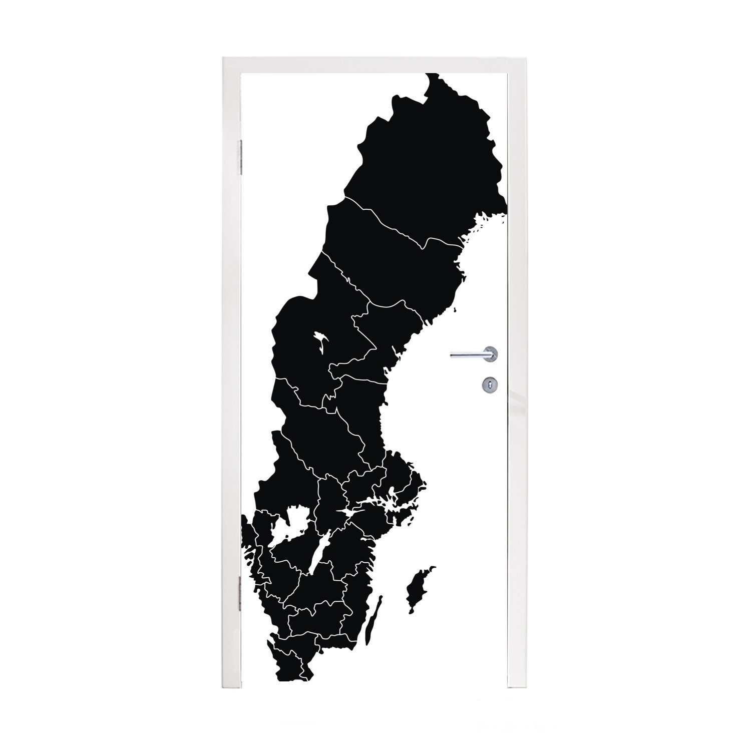 Türtapete MuchoWow Türaufkleber, Schweden, für Fototapete Matt, 75x205 cm Schwarz-Weiß-Illustration von Tür, St), (1 bedruckt,