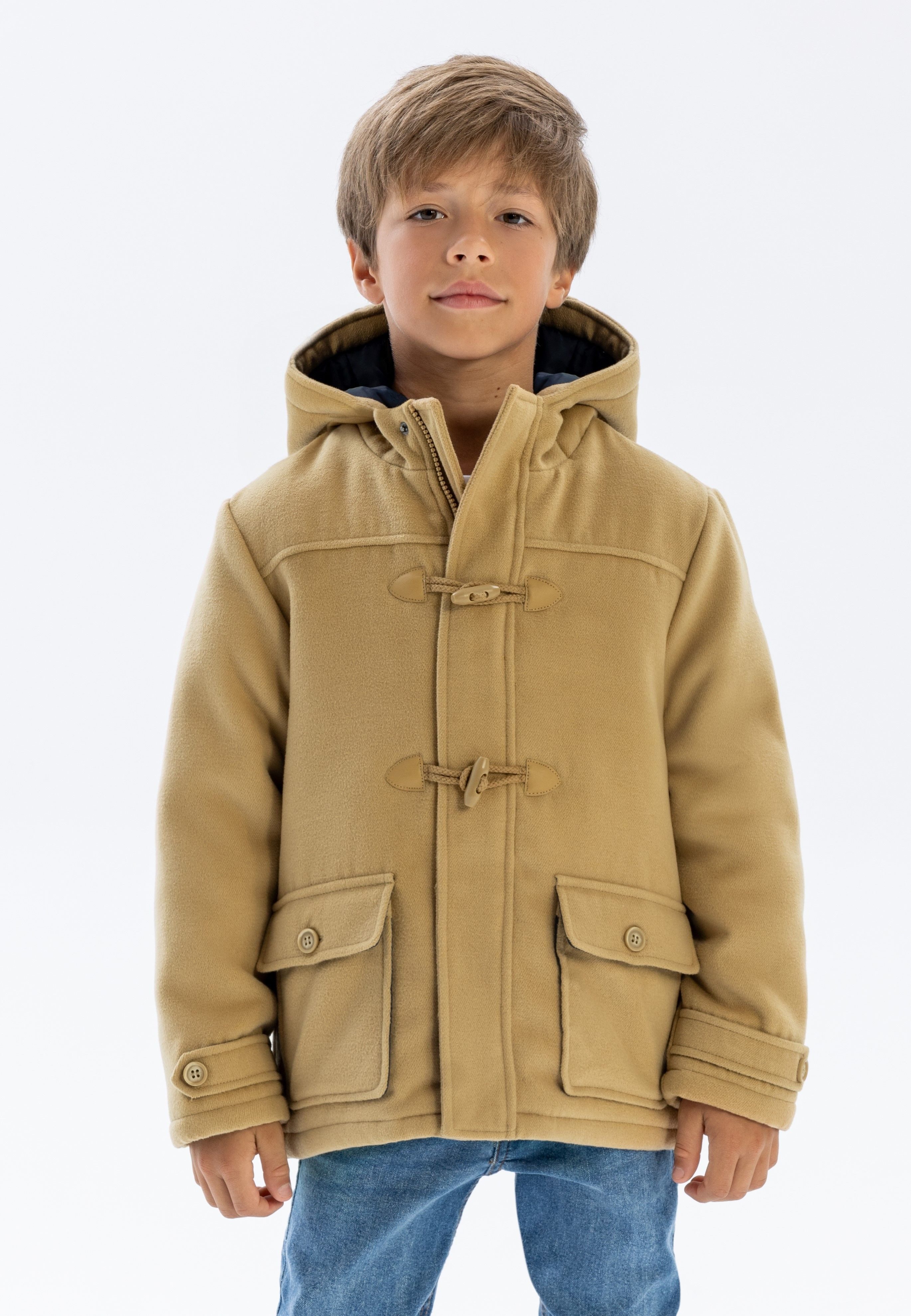 MINOTI Wintermantel, gefütterte Jacke mit Kapuze, für Jungen klassischer Look, praktische Pattentaschen