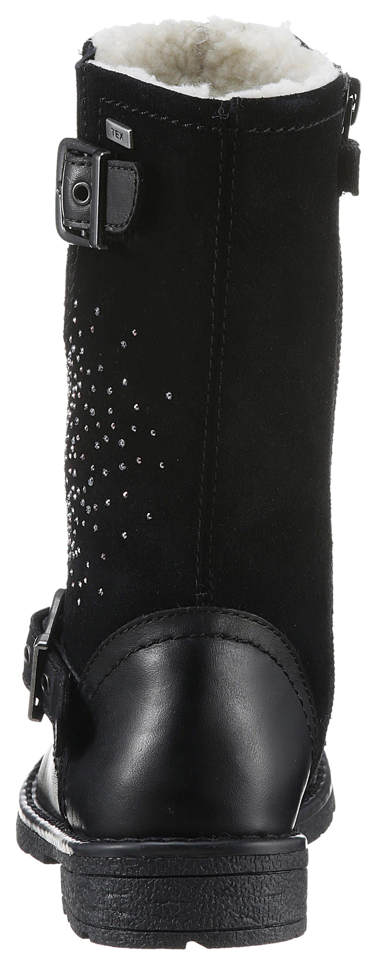 aus schwarz mit Lurchi Strass-Steinchen WMS: Winterstiefel Pferdemotiv weit HEIDI-TEX