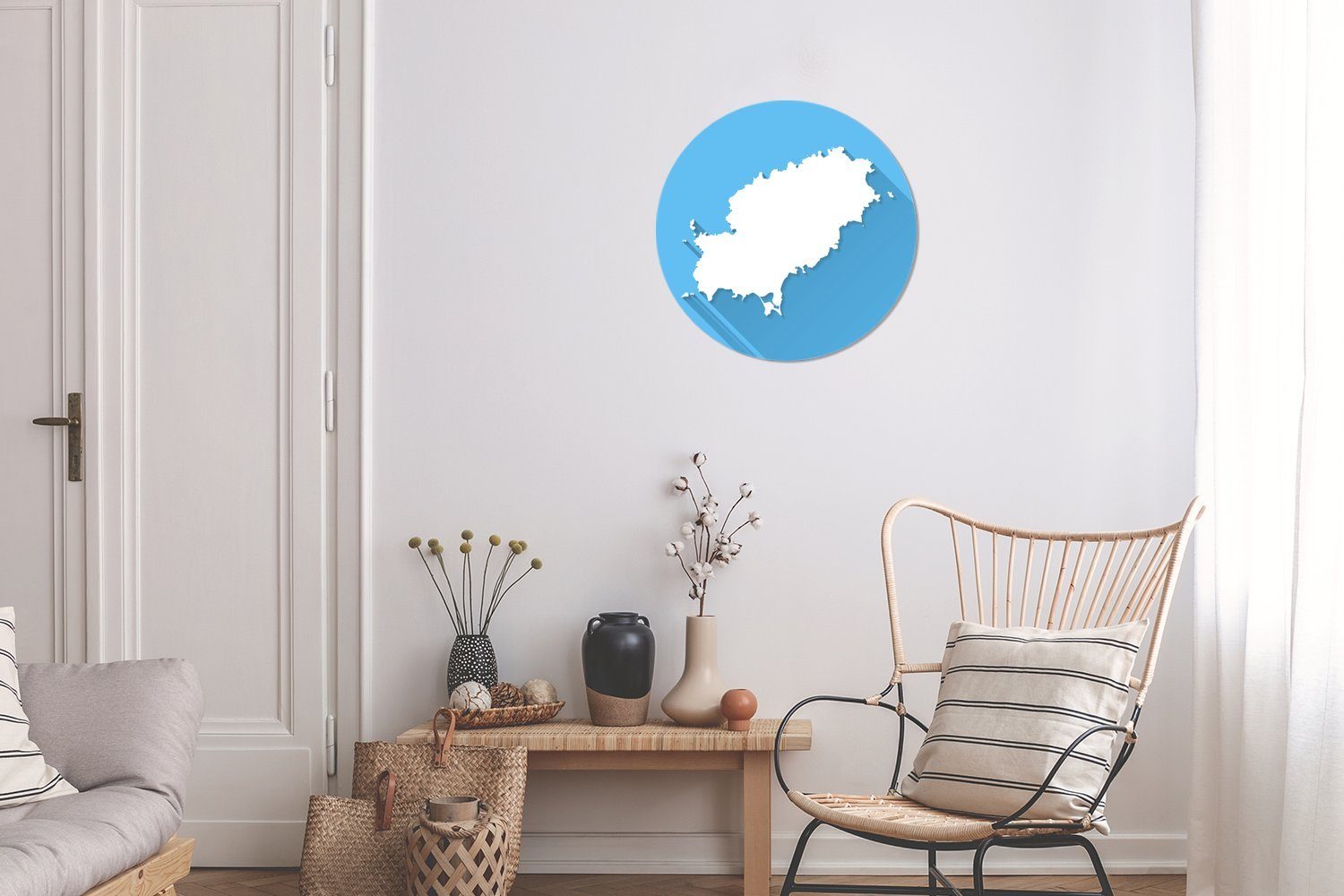 St), von einer Ibiza Wohnzimmer Illustration (1 Karte Tapetenkreis für Kinderzimmer, weißen MuchoWow Rund, Tapetenaufkleber, Wandsticker