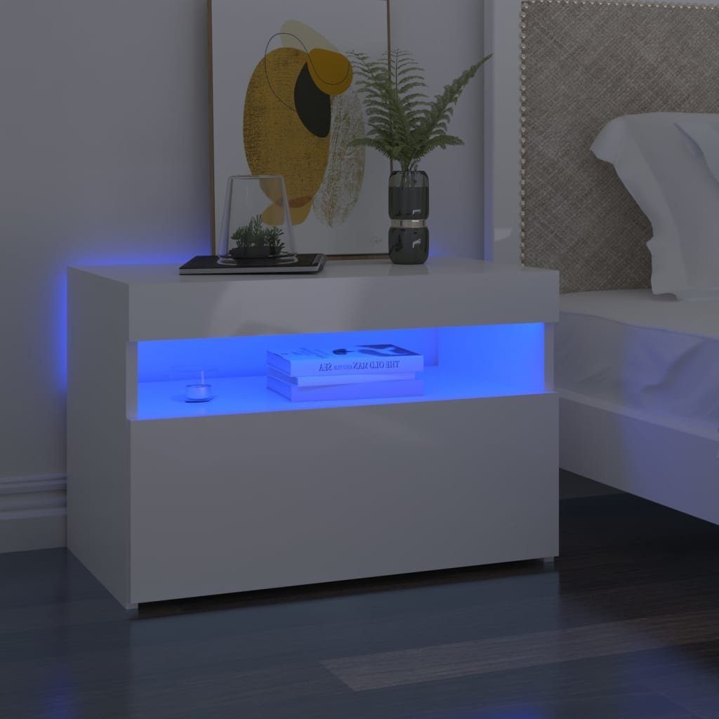 vidaXL Nachttisch Nachttisch mit LED-Leuchten Hochglanz-Weiß 60x35x40 cm (1-St)