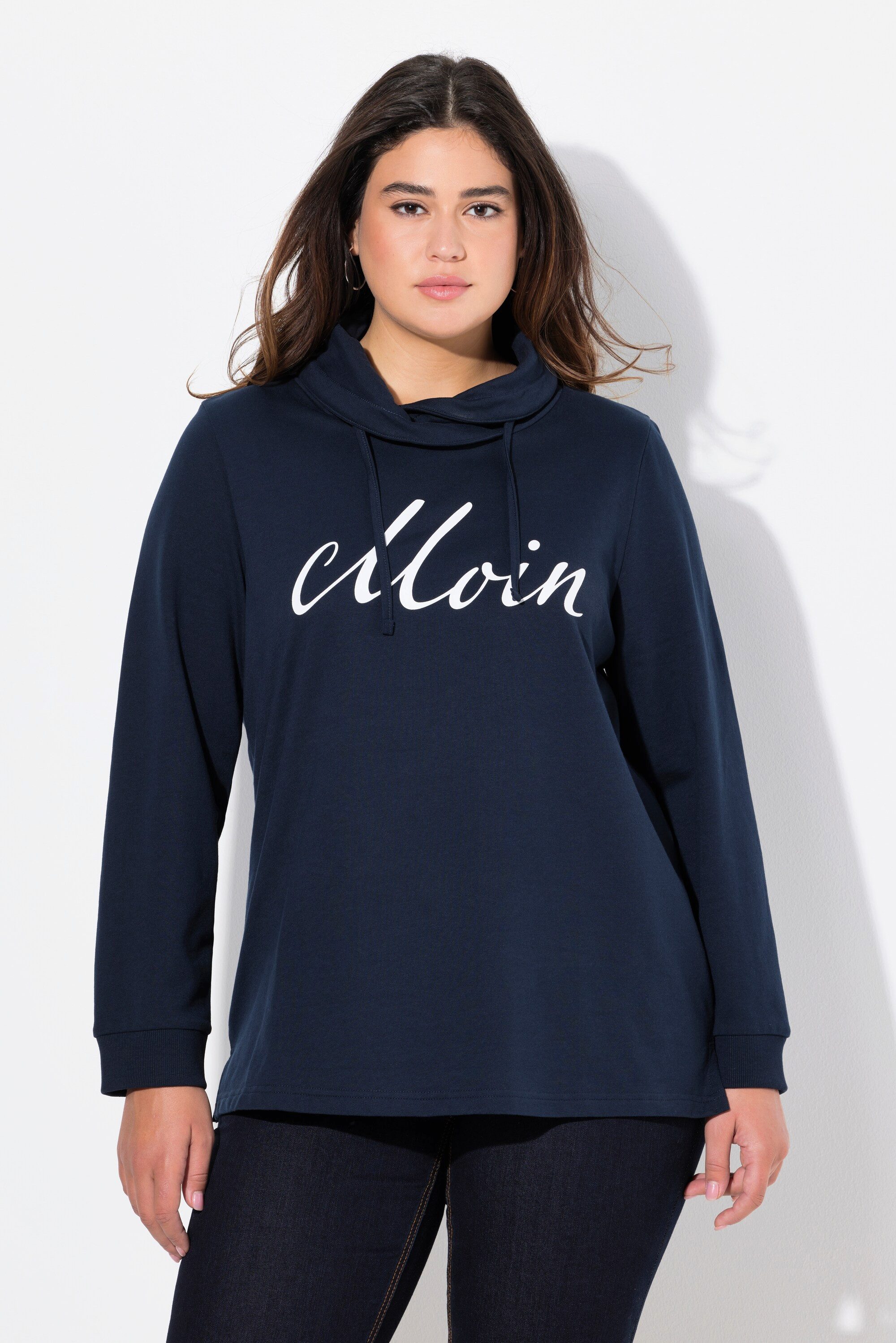Ulla Popken Sweatshirt Sweatshirt Moin Stehkragen Langarm günstig online kaufen