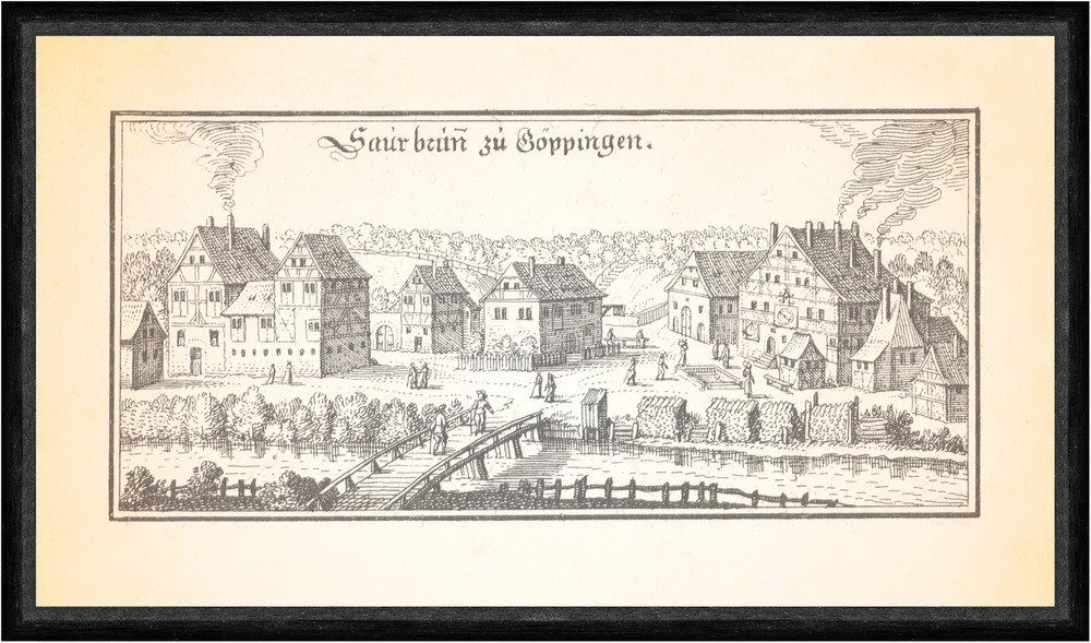 Kunstdruck Saurbrunnen zu Göppingen St. Chrisophorus Mineralbrunnen Faks_Merian