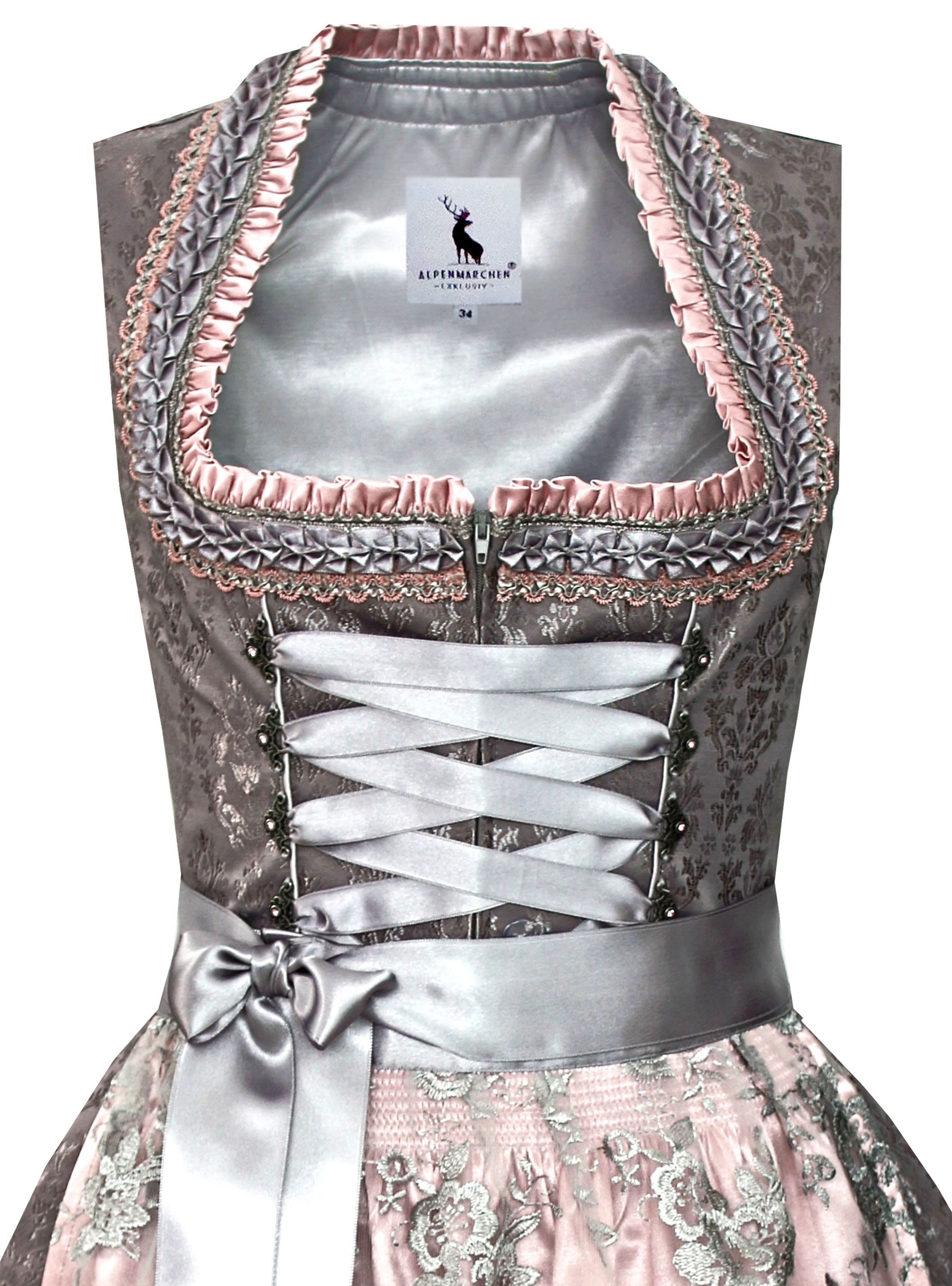 Alpenmärchen Dirndl Dirndl Anni in grau und rosa - ALM903