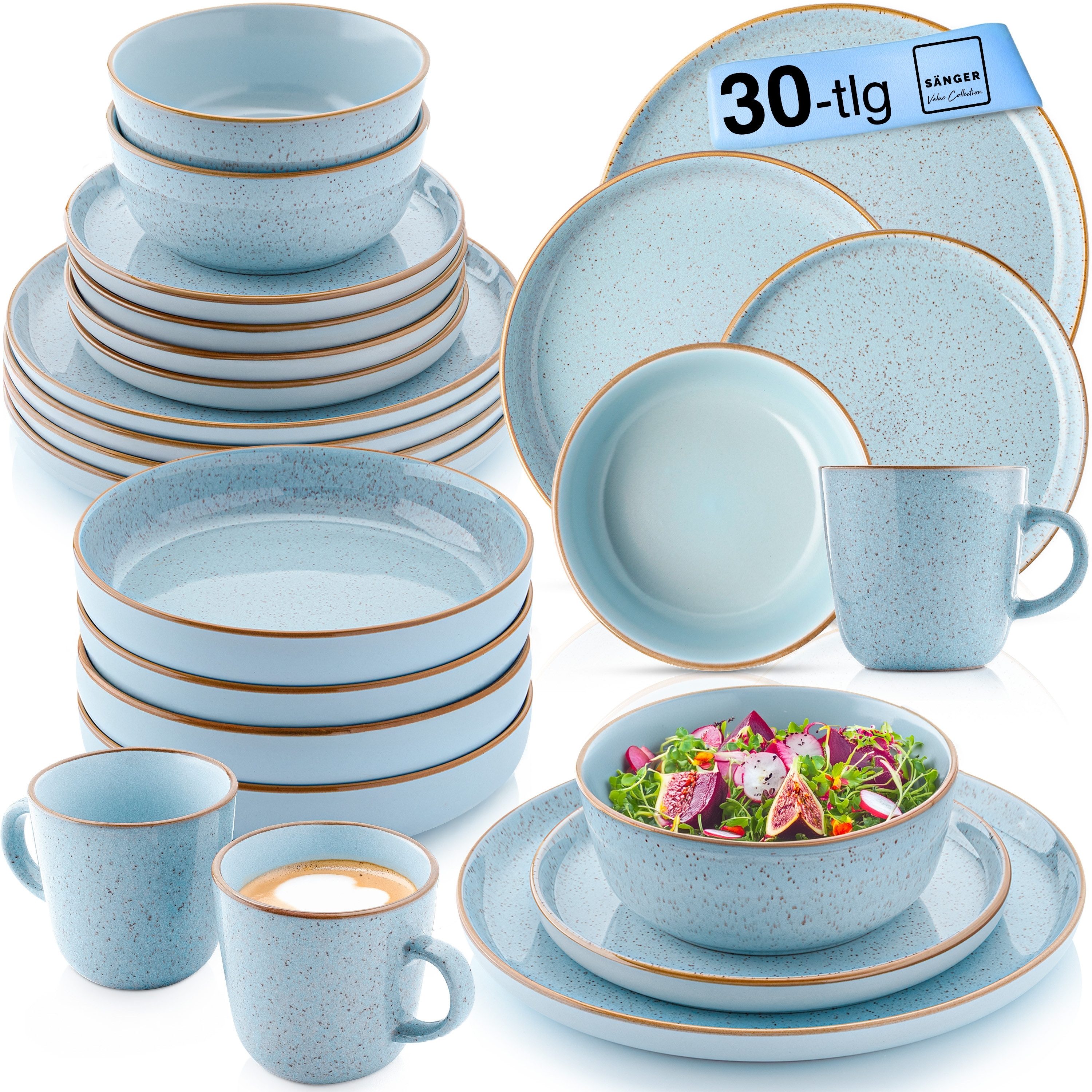SÄNGER Tafelservice Rio Geschirrset (30-tlg), 6 Personen, Steingut, Handmade, Lagune, Blau, Erweiterbar, VALUE COLLECTION