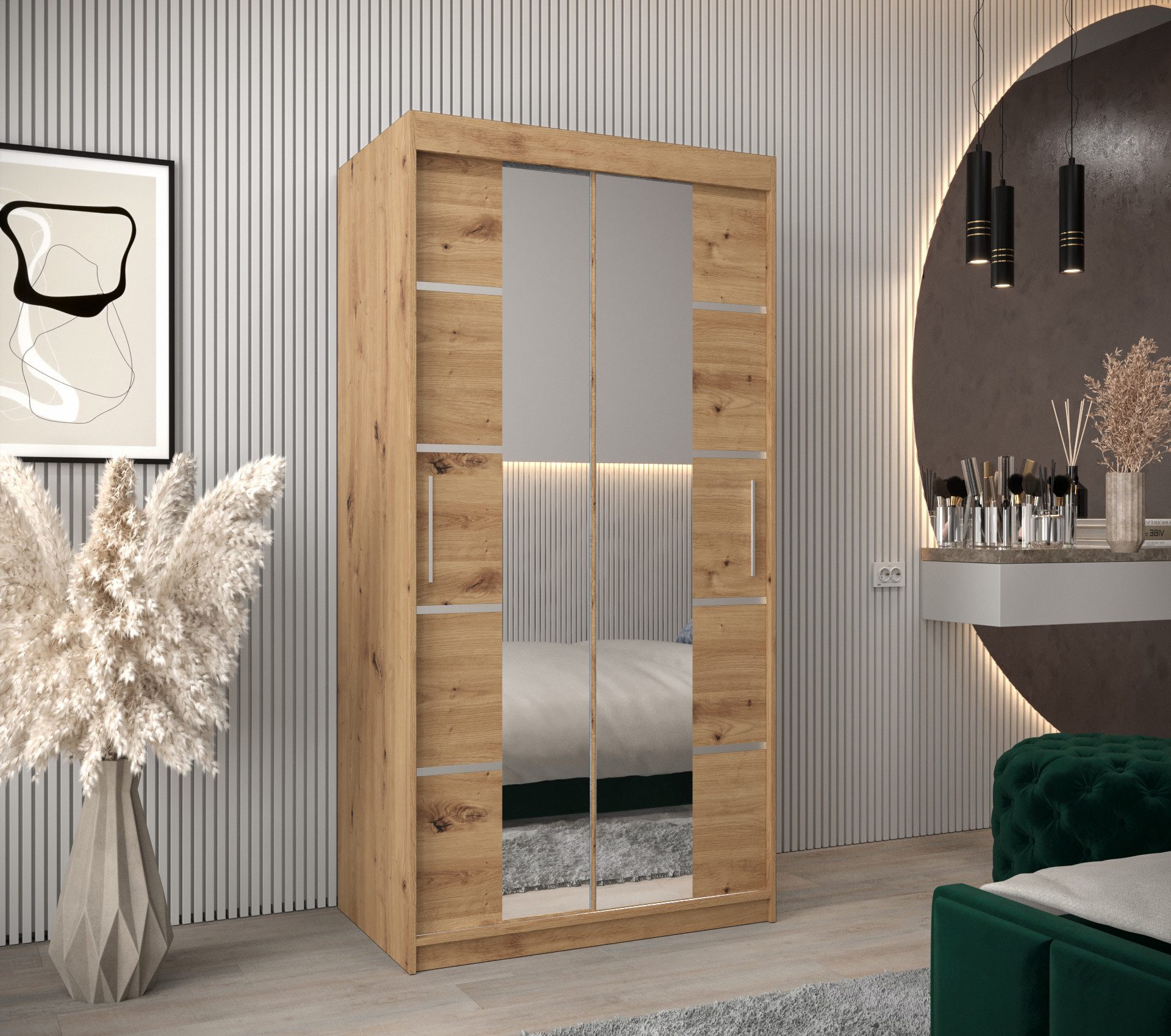 ABIKS MÖBEL Schwebetürenschrank Verona 4 Schlafzimmerschrank, mit Spiegel, Kleiderstange und Regalen