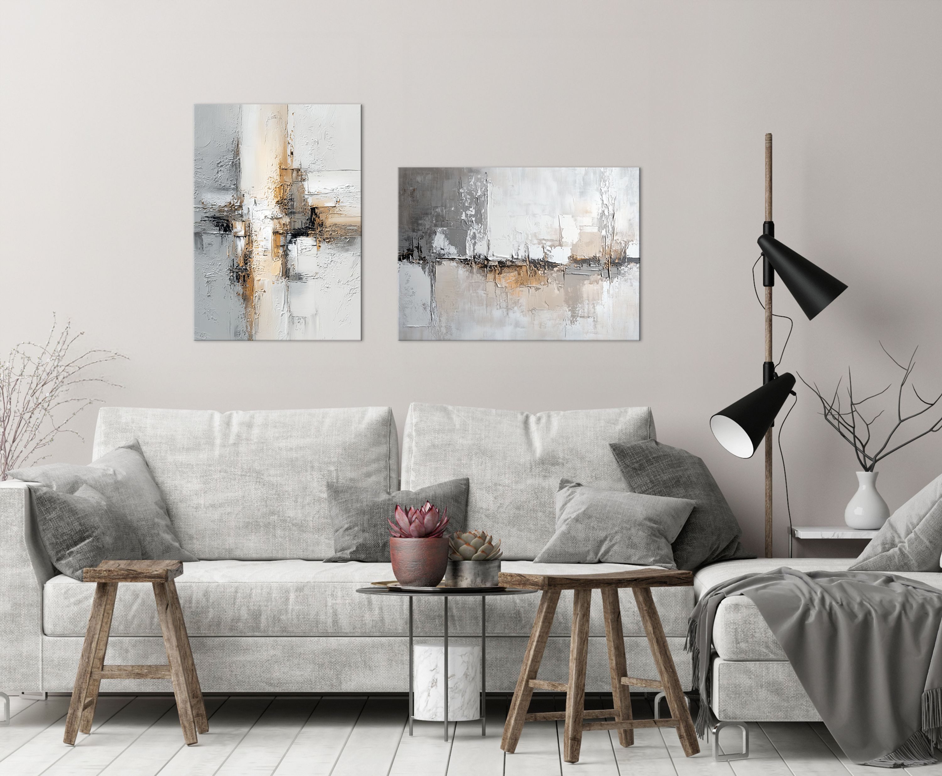 artissimo Leinwandbild Bild auf Leinwand 50x70 cm Wandbild - moderne Kunst grau beige, Abstrakte Malerei: Struktur II – Bild 4 von 5