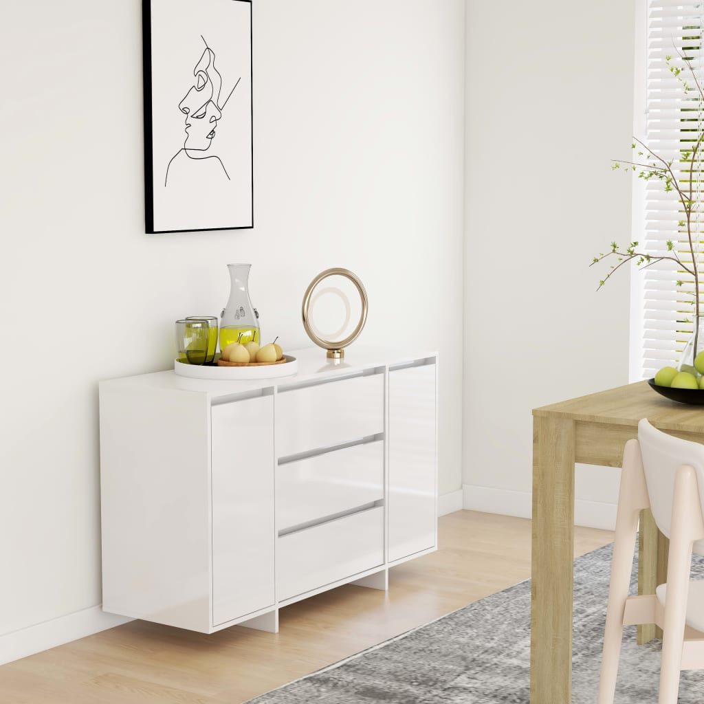 furnicato Sideboard Klassisches 120x41x75 cm in Hochglanz-Weiß (1 St), Anrichte mit 2 Türen, 3 Schubladen und pflegeleichter Oberfläche