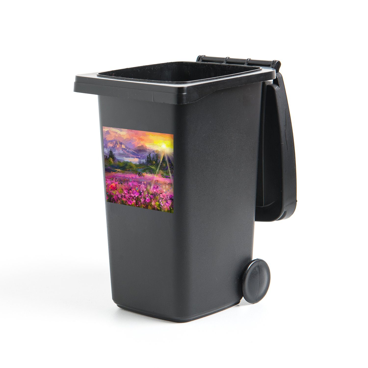 MuchoWow Wandsticker Gemälde - Ölfarbe - Blumen - Natur - Sonne (1 St), Mülleimer-aufkleber, Mülltonne, Sticker, Container, Abfalbehälter
