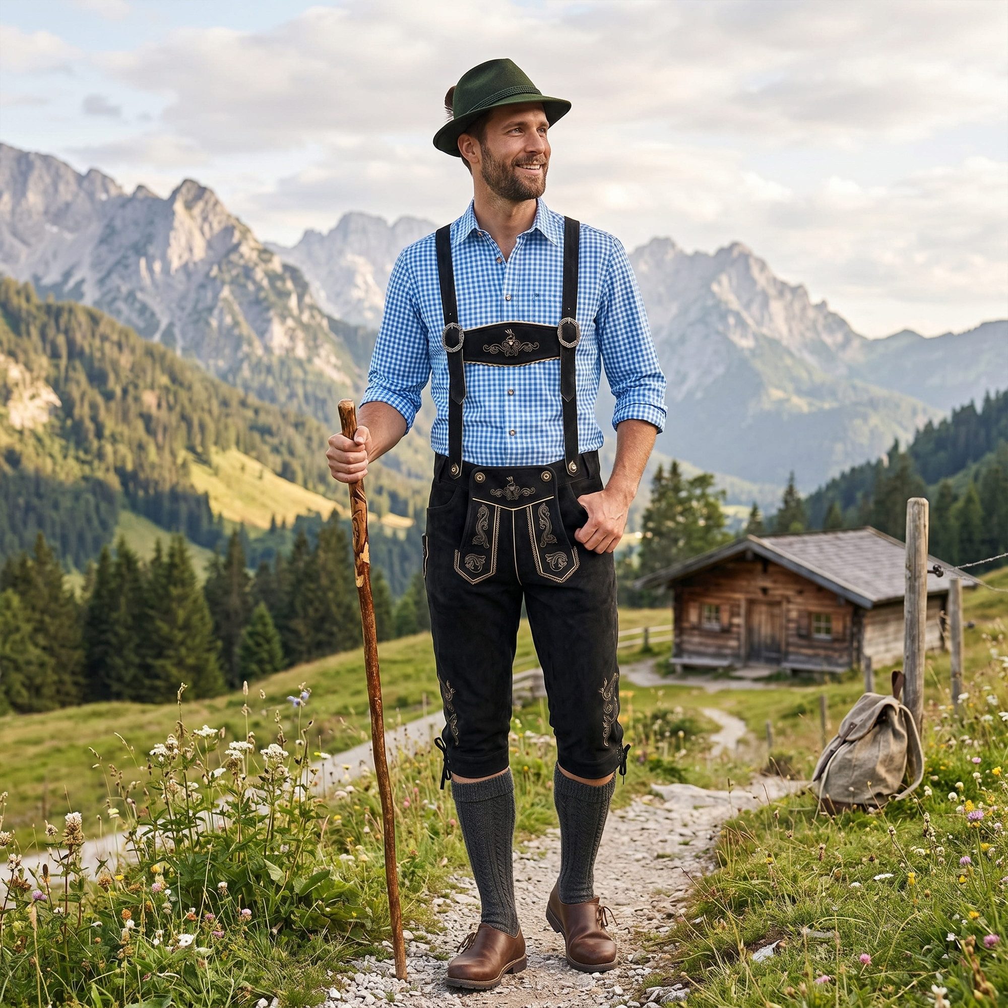 German Wear Trachtenlederhose GW800 Trachtenlederhose Ziegenvelour Kniebundhose