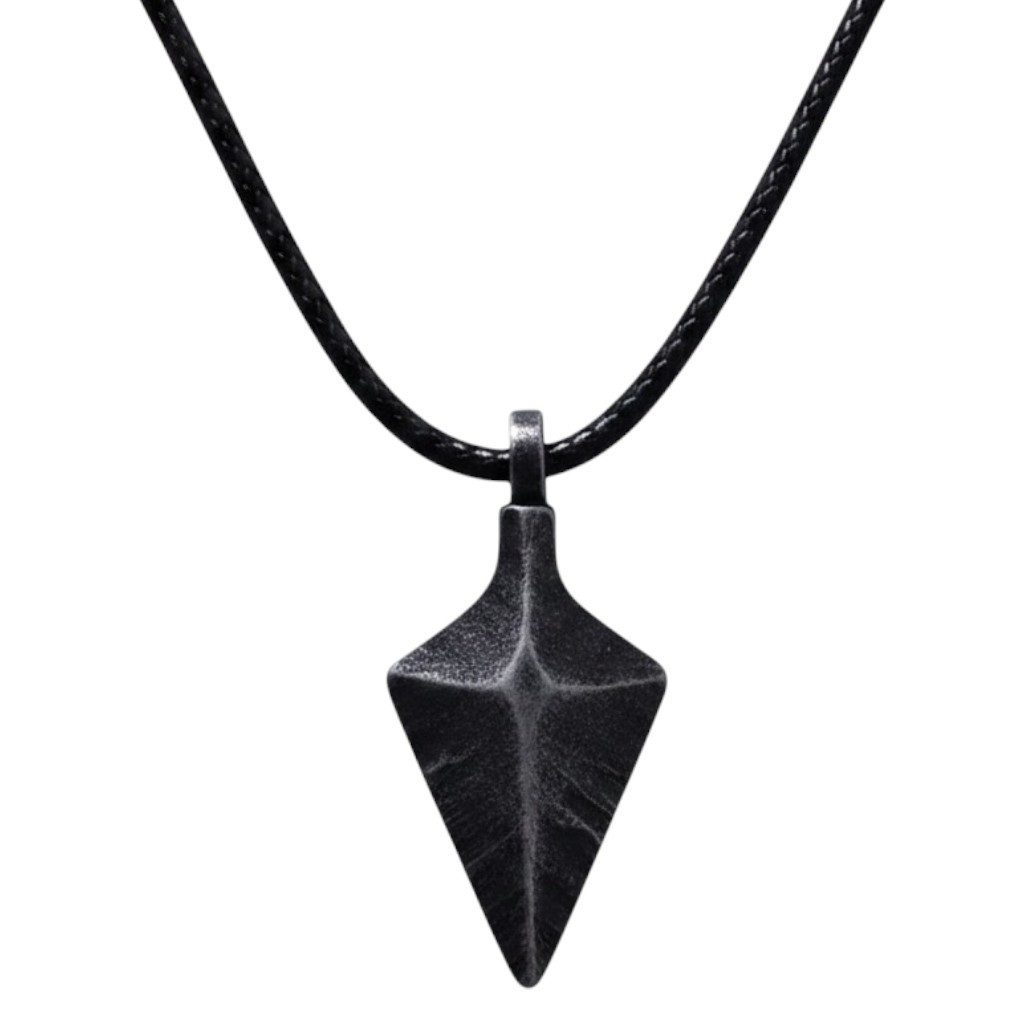 KARMA Kette mit Anhänger Pfeilspitze Schwarz Herren Edelstahl Textil einstellbar (Pfeil, 1-tlg., Herrenhalskette modern Geschenk für Ihn), Halskette Herrenschmuck Männer