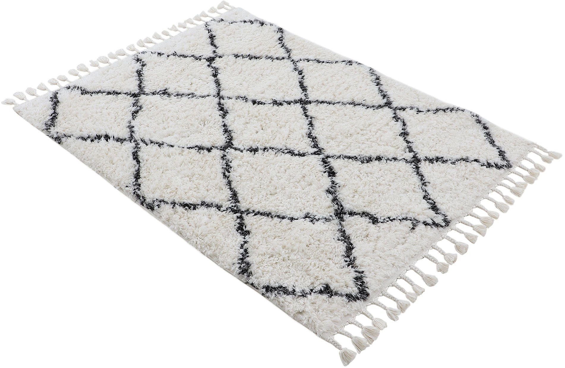 carpetfine Hochflor-Teppich Eddy, rechteckig, Höhe: 30 mm, Shaggy, auch als Läufer und in quadratisch, mit Fransen, Wohnzimmer