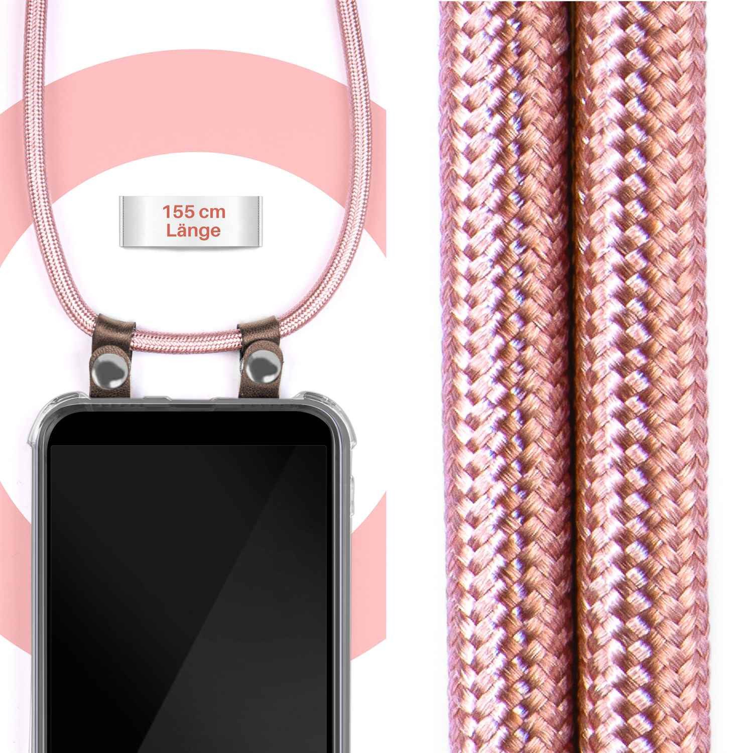 moex Handykette für iPhone 12 Pro Max Hülle mit Band Free Spirit Rosa 6,7 Zoll, Handyhülle zum Umhängen Handyband Kette abnehmbar Handy Umhängeband