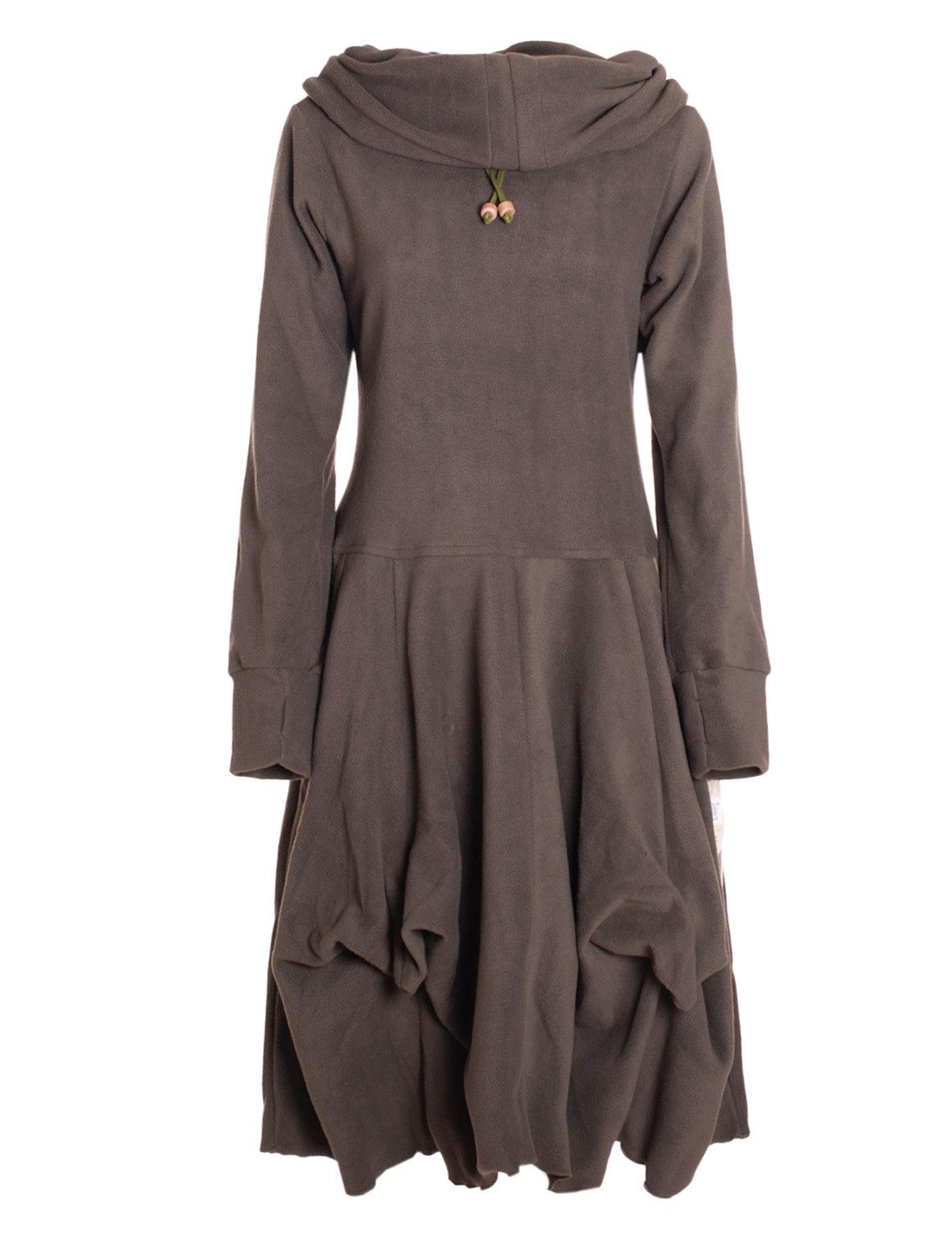 Ballonkleid Warmes Fleece Kleid mit Daumenlöchern und verstellbarem Schalkragen