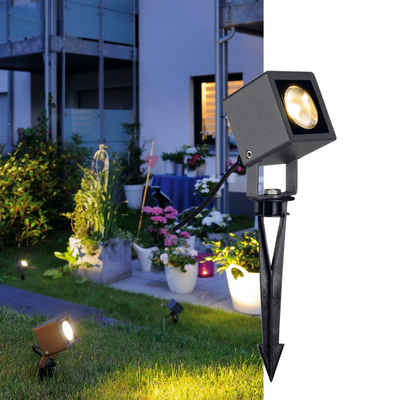 SLV LED Gartenstrahler LED Erdspieß-Strahler Nautilus Square in anthrazit, IP65, keine Angabe, Leuchtmittel enthalten: Ja, fest verbaut, LED, warmweiss, Außenstrahler