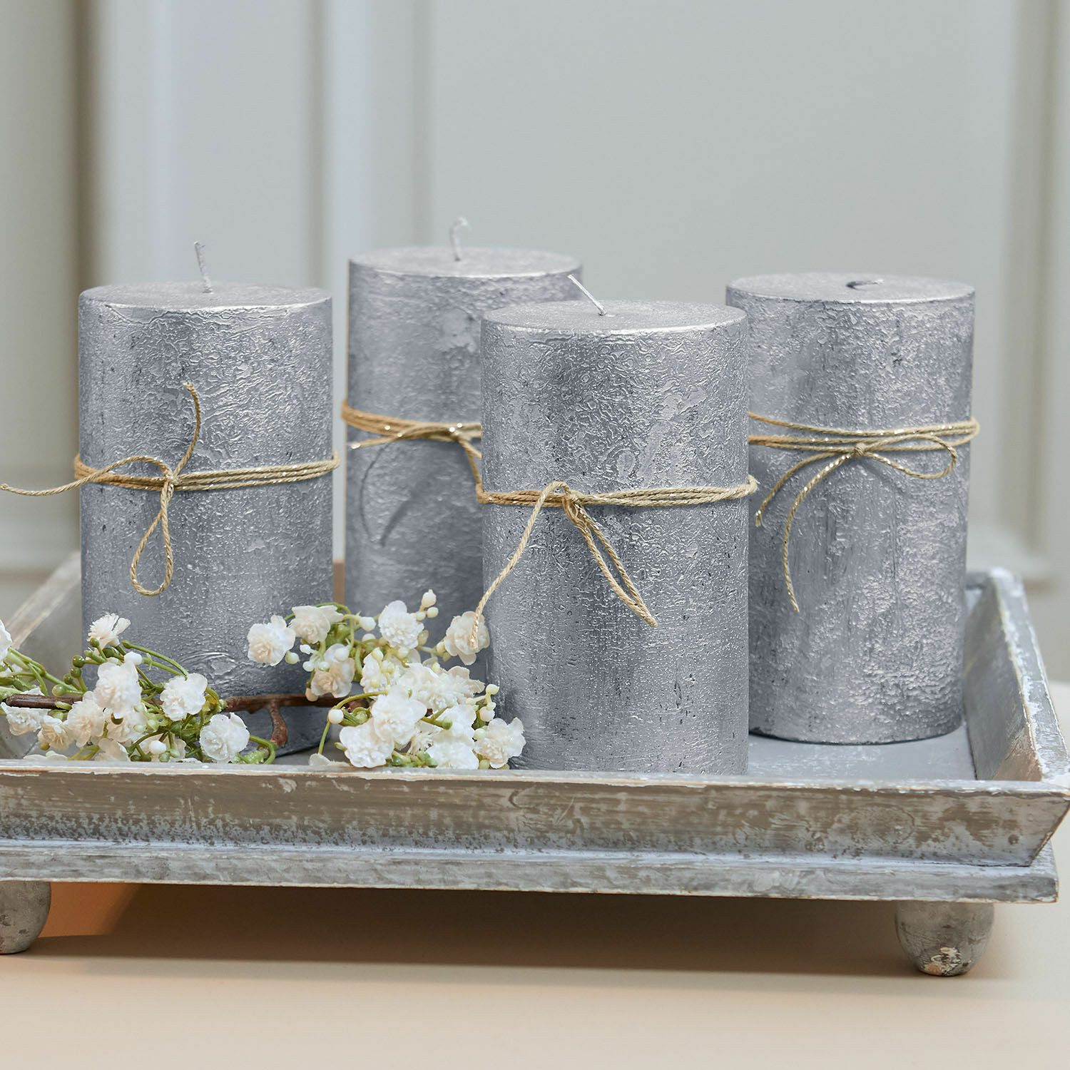Mirabeau Stumpenkerze Kerze 4er Set Braga silber (4er Set, 4er Set), none