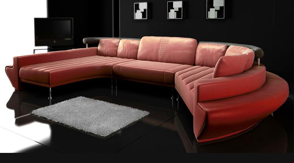 BULLHOFF Wohnlandschaft Ledersofa Designsofa U Wohnlandschaft Rund Couch XXL Zürich, made in Europe, das "ORIGINAL" Rot