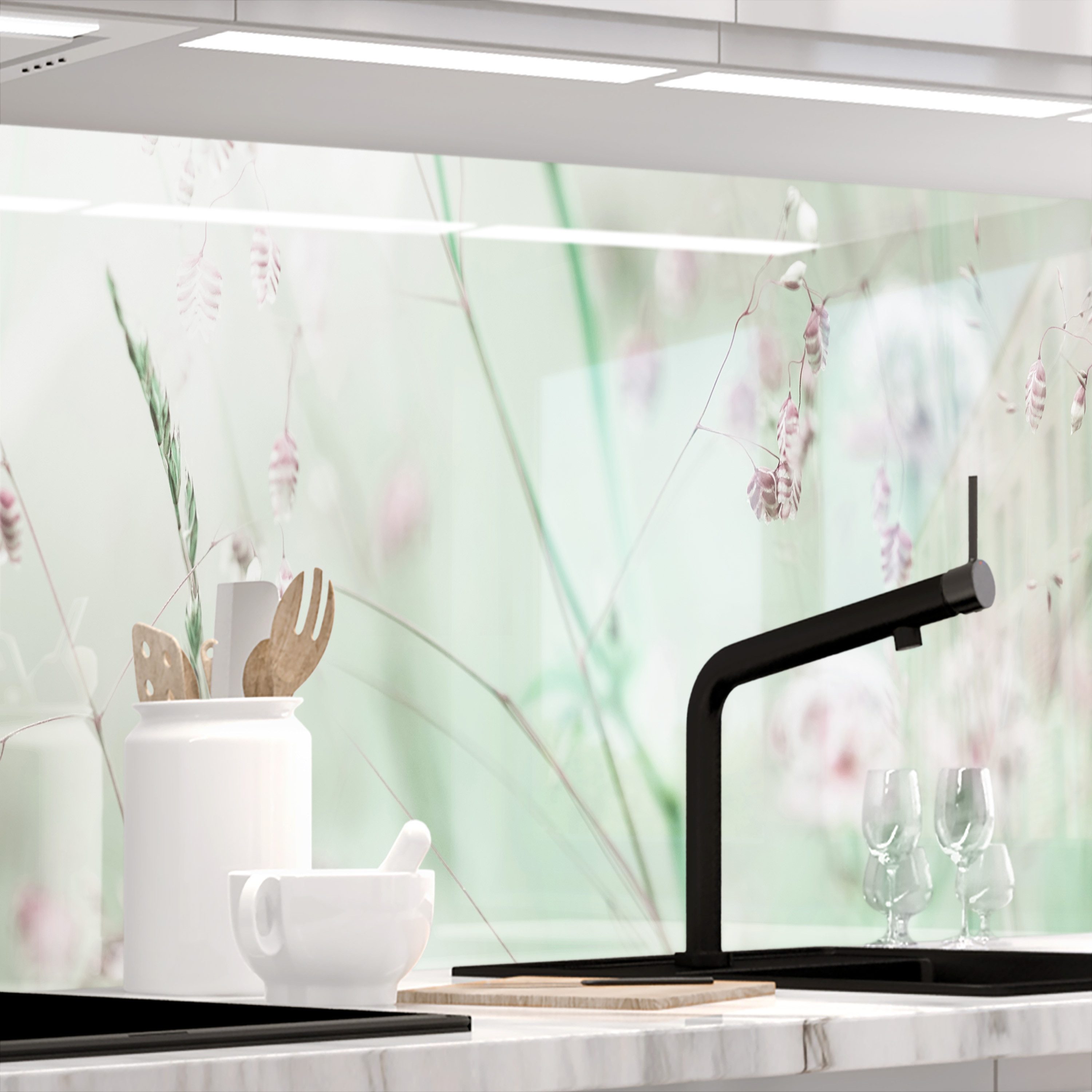 Stickerprofis Küchenrückwand WILDBLUMENWIESE (Glasoptik), (Premium), 1,5mm, selbstklebend, hält auf besonders vielen Öberflächen