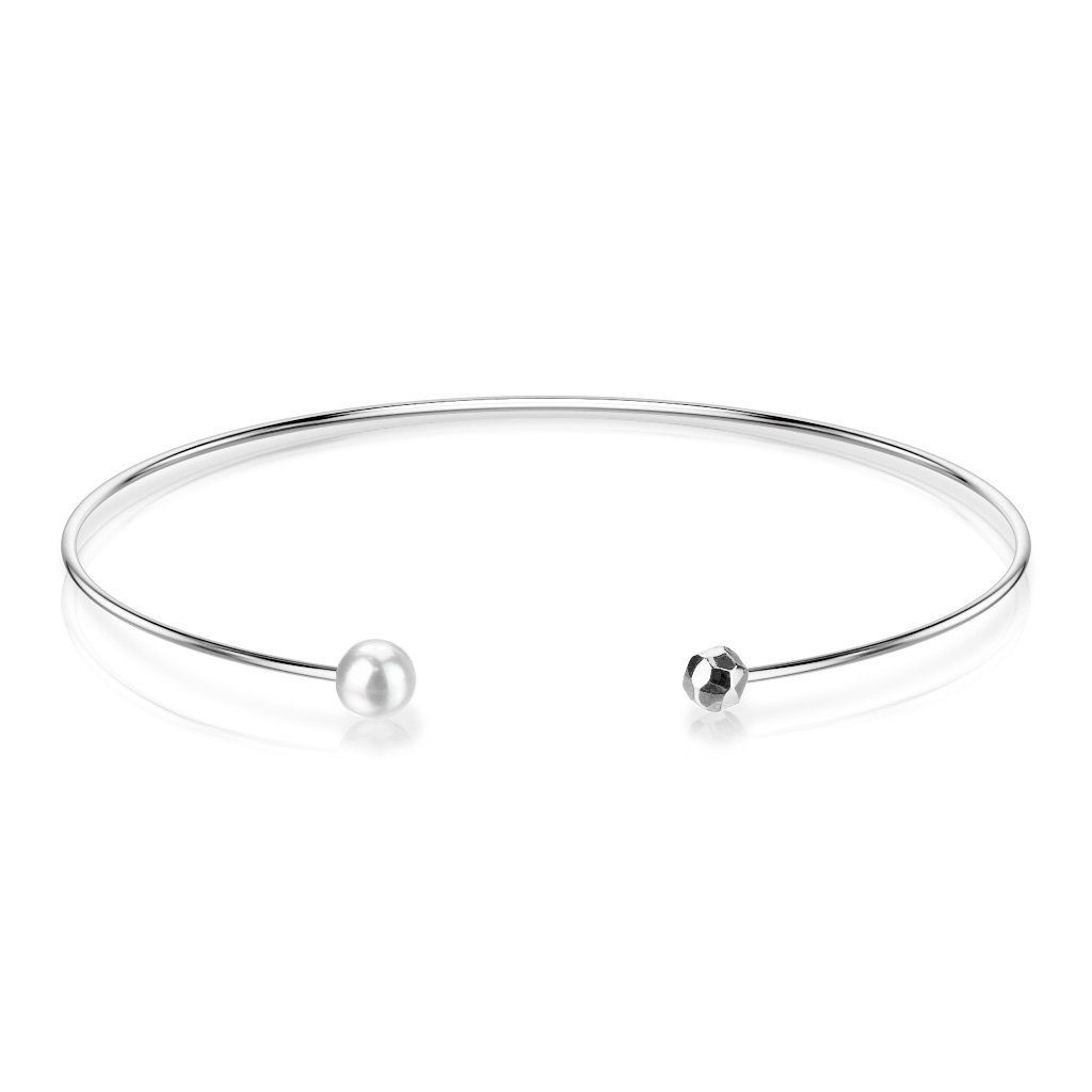 BUNGSA Armband Armreifen offen mit Perle und Facettenkugel aus Edelstahl Damen (1 Armband, 1-tlg), Bracelet Armschmuck silber
