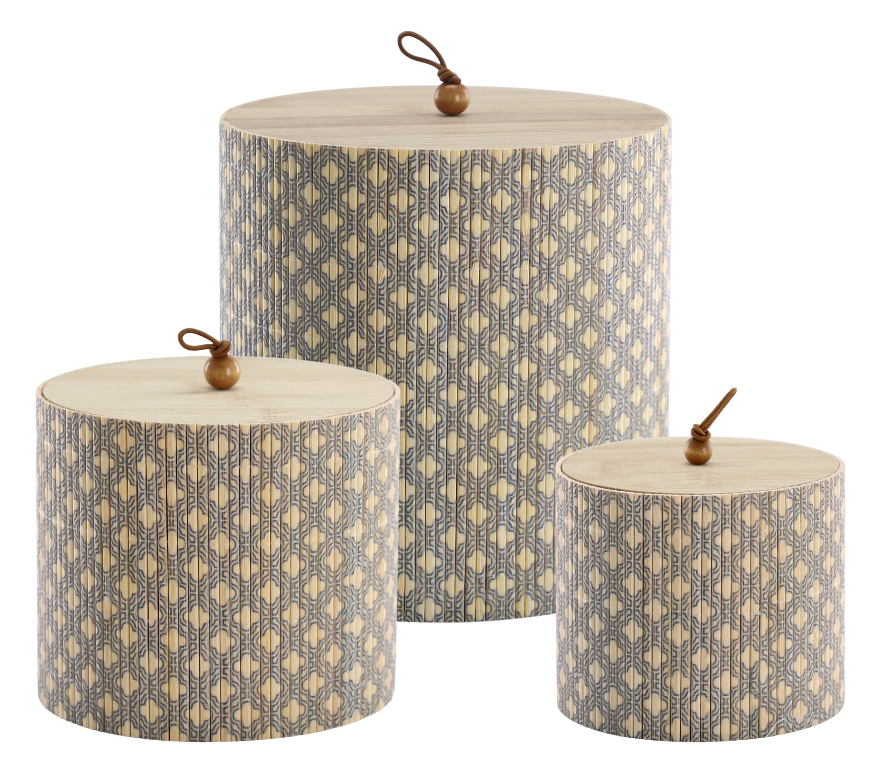 Chic Antique Holzkiste Chic Antique 3er Schachtel Set Box Kiste Rund mit Deckel Bambus (Set bestehend aus 3 unterschiedlich großen Holzkisten)