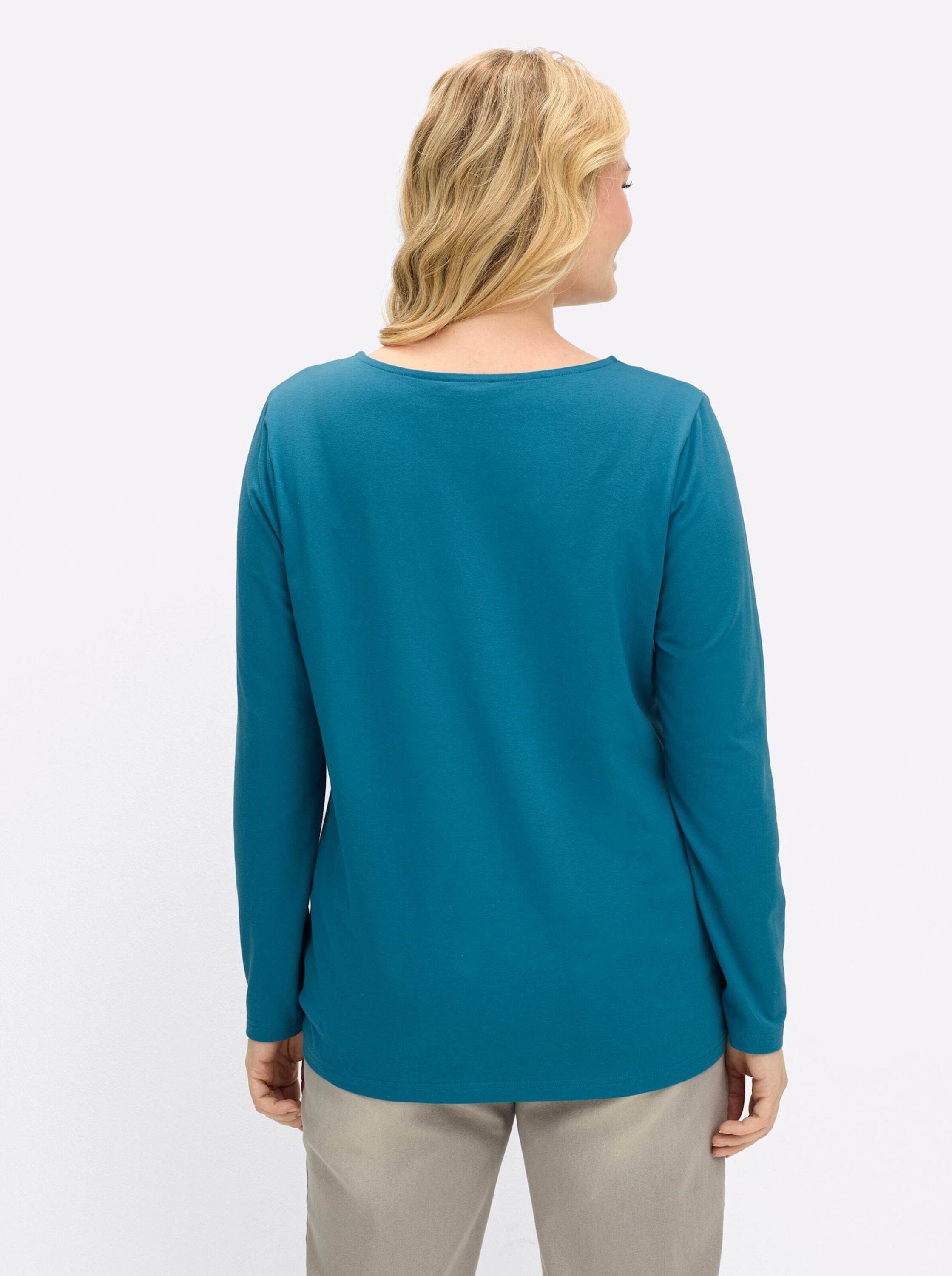 sheego by Joe Browns T-Shirt Langarmshirt Langarm mit Zierfalten am V-Ausschnitt, A-Linie