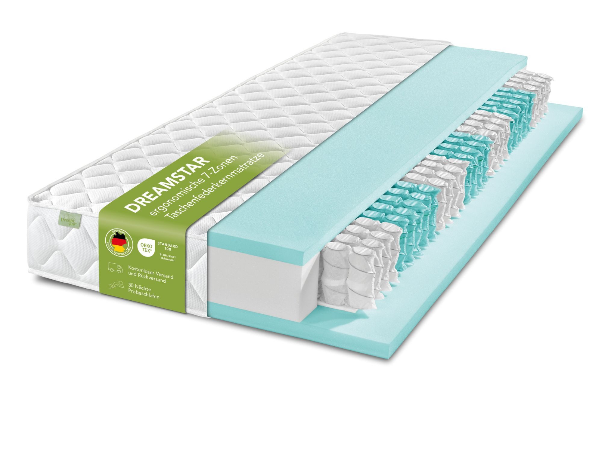 Taschenfederkernmatratze Ergo Flex, 7-Zonen Federkernmatratze, ergonomische Wendematratze H2/H3, Dreamstar, punktelastisch, anpassungsfähig, atmungsaktiv (Höhe 17 cm und 22 cm)