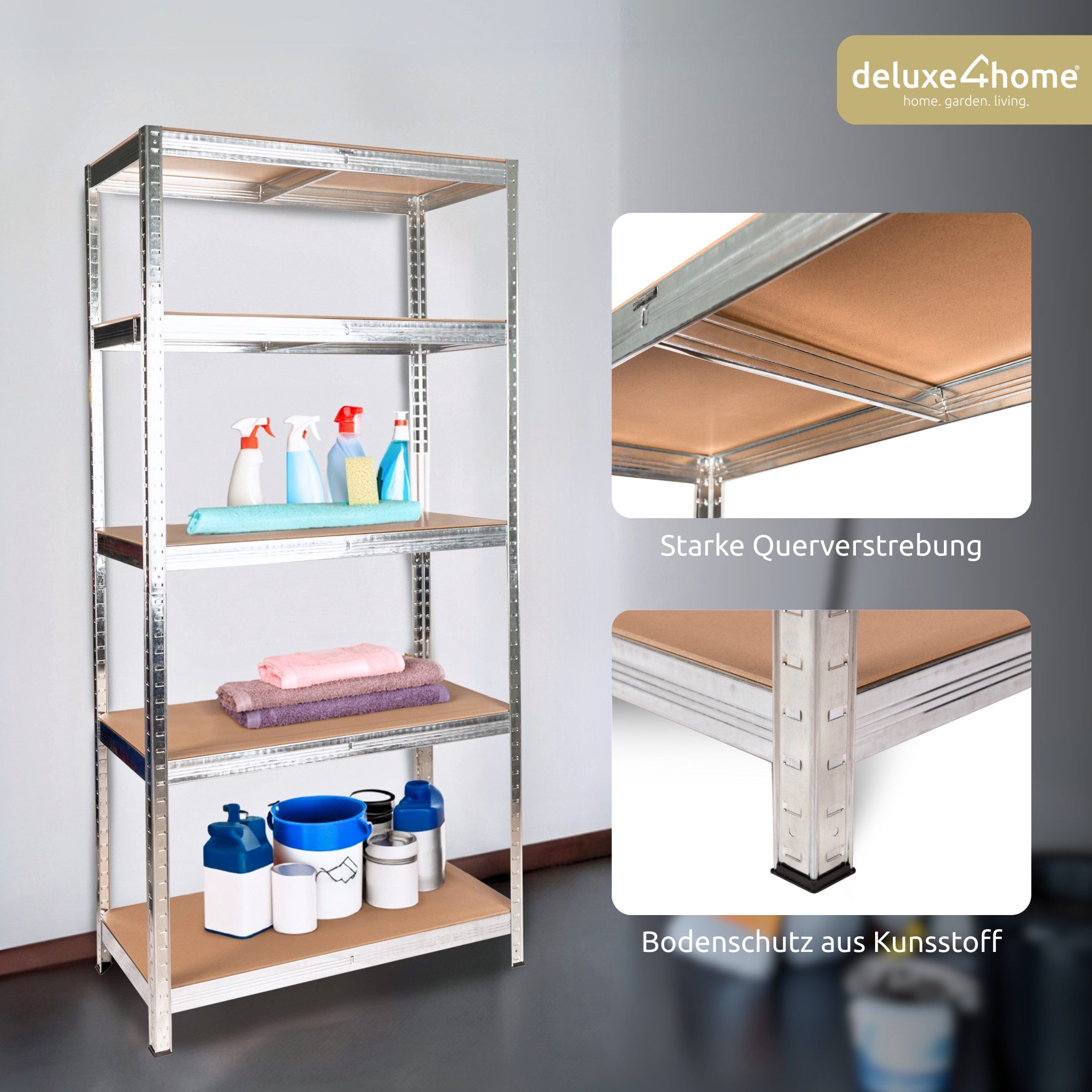 deluxe4home Schwerlastregal 2er Set Kellerregal verzinkt I 40x90x180 cm I Lagerregal bis 875kg