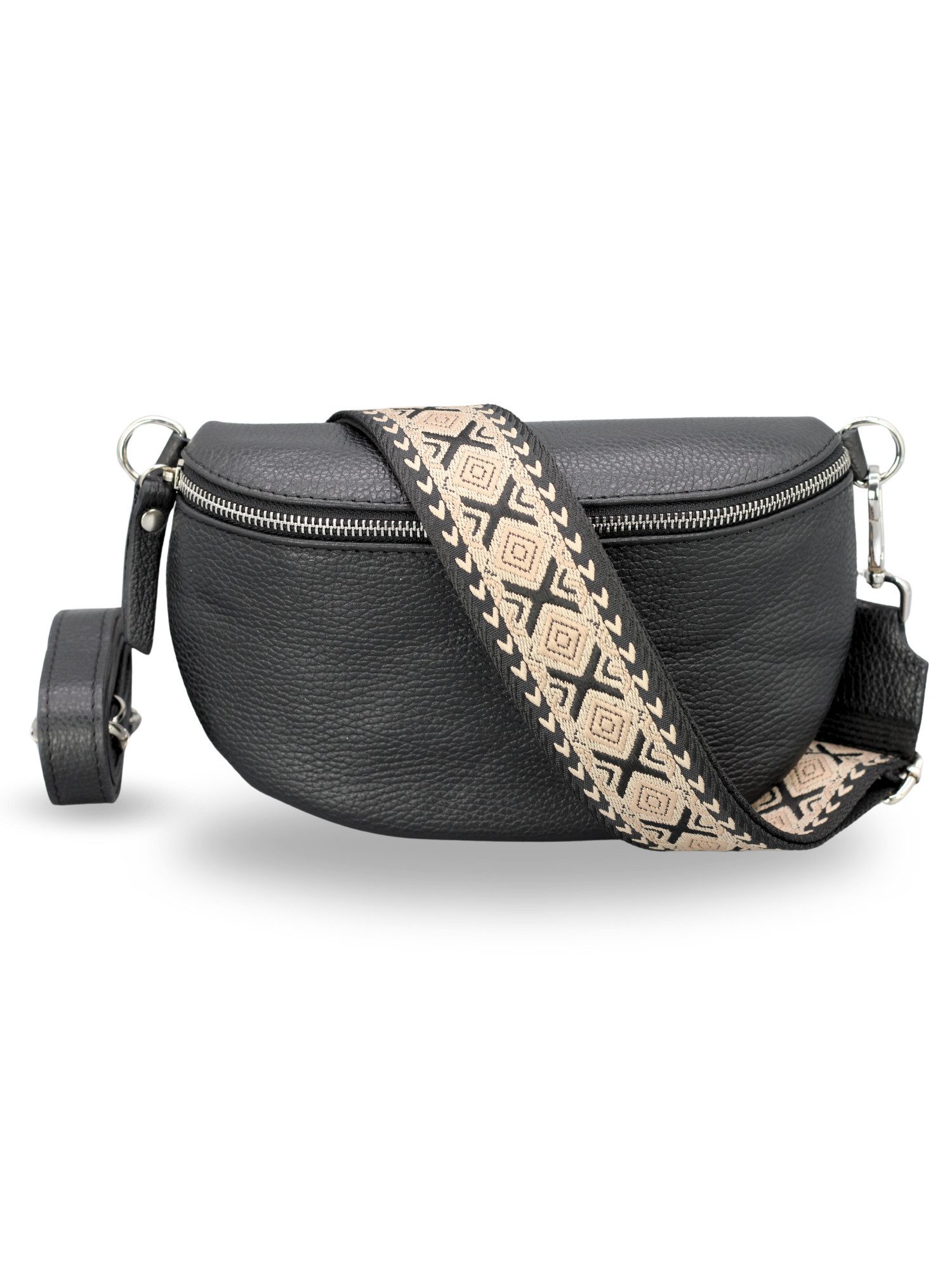 Gürteltasche Bauchtasche Damen Leder Schwarz, Umhängetasche, Echtes Leder