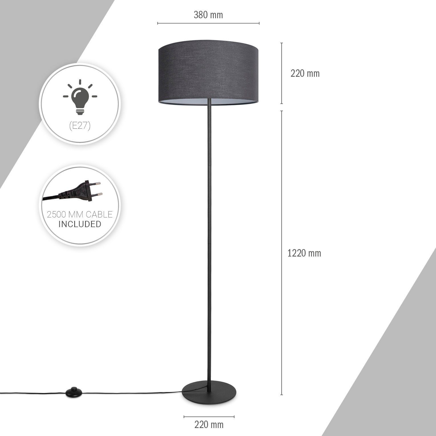 Modern Stehlampe Einbeinig, E27 ohne Home Deko Color, LED Schlafzimmer, Paco Uni Leuchtmittel, Wohnzimmer Stehleuchte