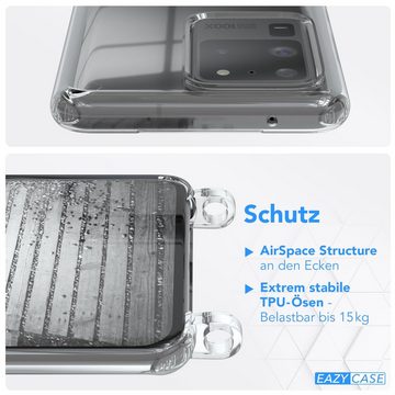 EAZY CASE Handykette Kette Clips Schwarz für Galaxy S20 Ultra / 5G 6,9 Zoll, Slimcover mit Umhängeband Case Handytasche Clear Backcover Schwarz