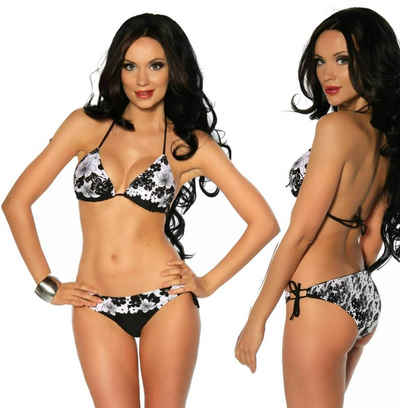 Samegame Push-Up-Bikini Push-Up Triangel-Bikini Set mit Strass Bademode schwarz weiß geblümt