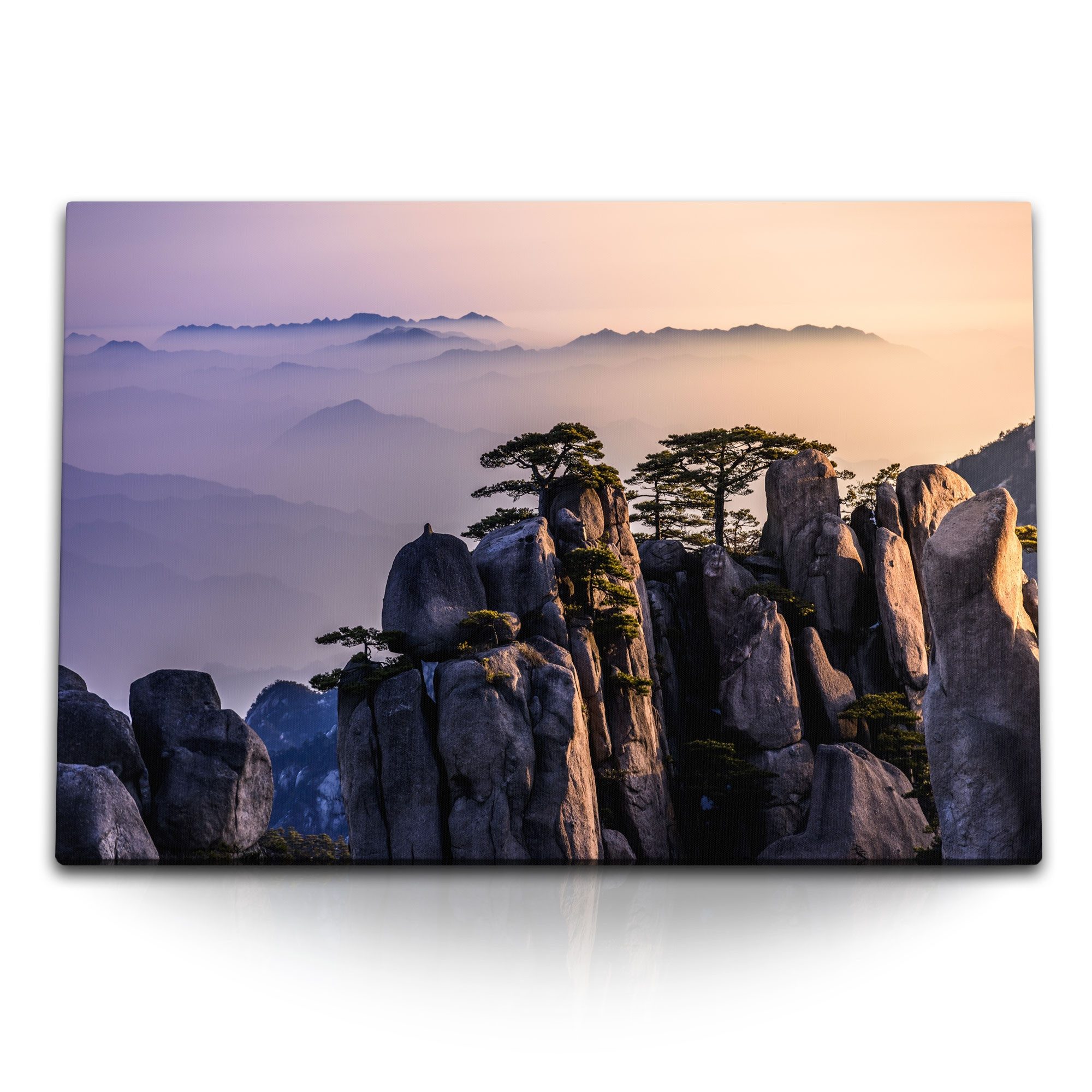 Leinwandbild 120x80cm Wandbild auf Leinwand Huang Shan Gebirge Berge Natur Nebel Ch