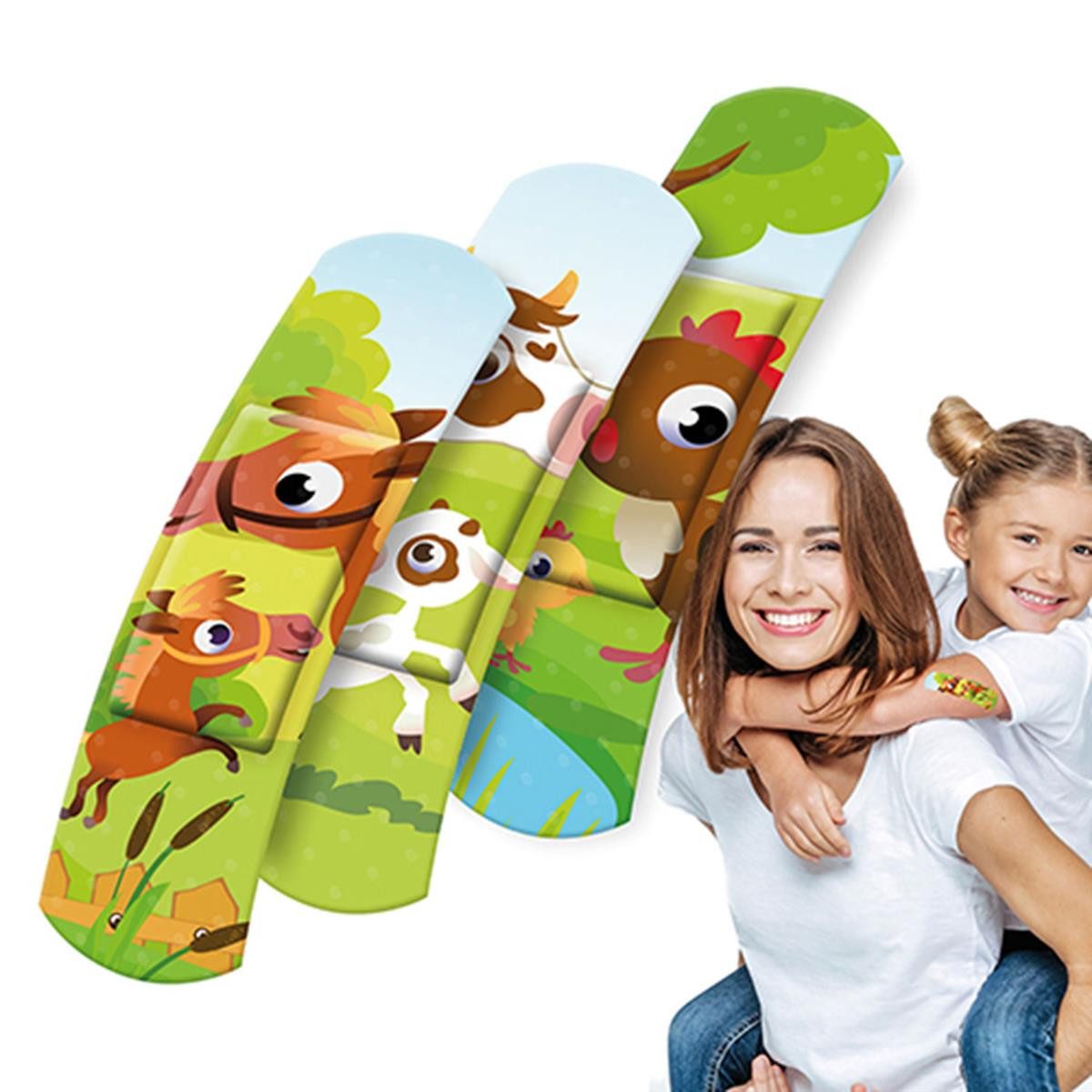 LifeMed Wundpflaster Kinderpflaster Farmtiere Bunt 10 Stück – Wundpflaster Strips (Set, 10 St., Kinderpflaster), Fingerverband Pflasterstrips Kinderpflaster