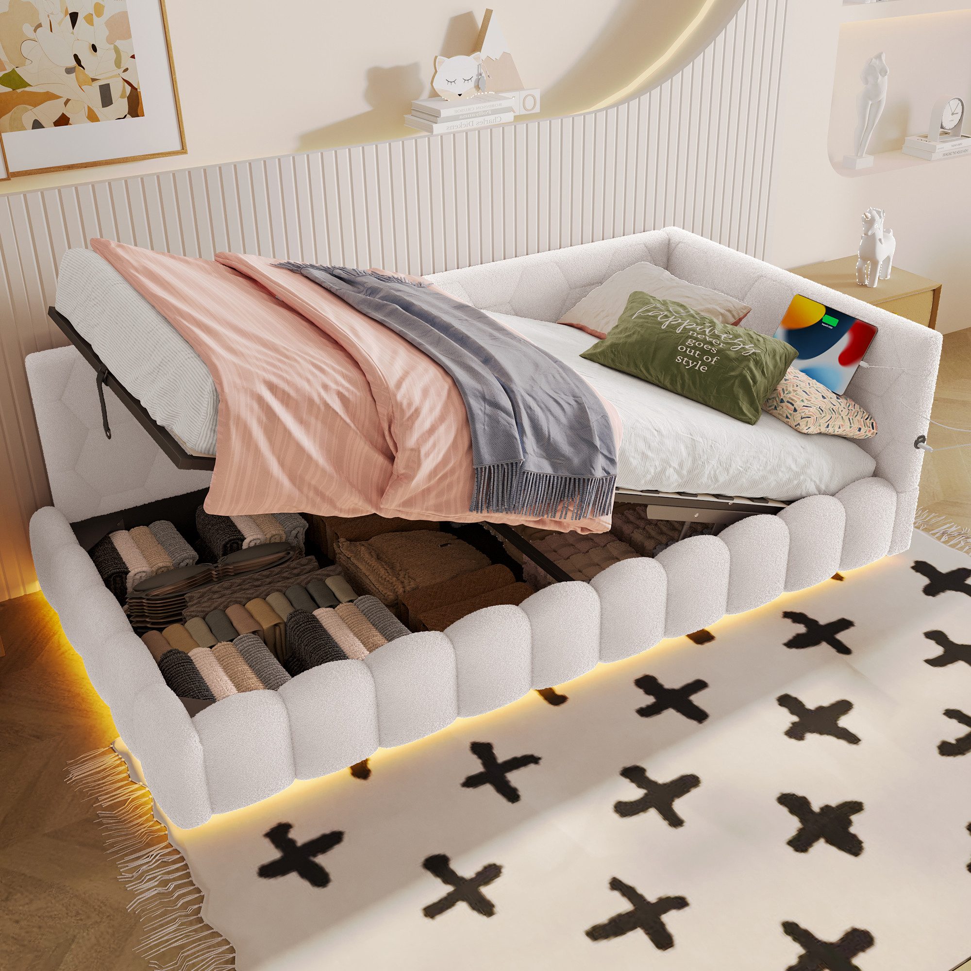 Flieks Daybett, Hydraulisches Polsterbett Tagesbett Schlafsofa 90x200cm mit günstig online kaufen