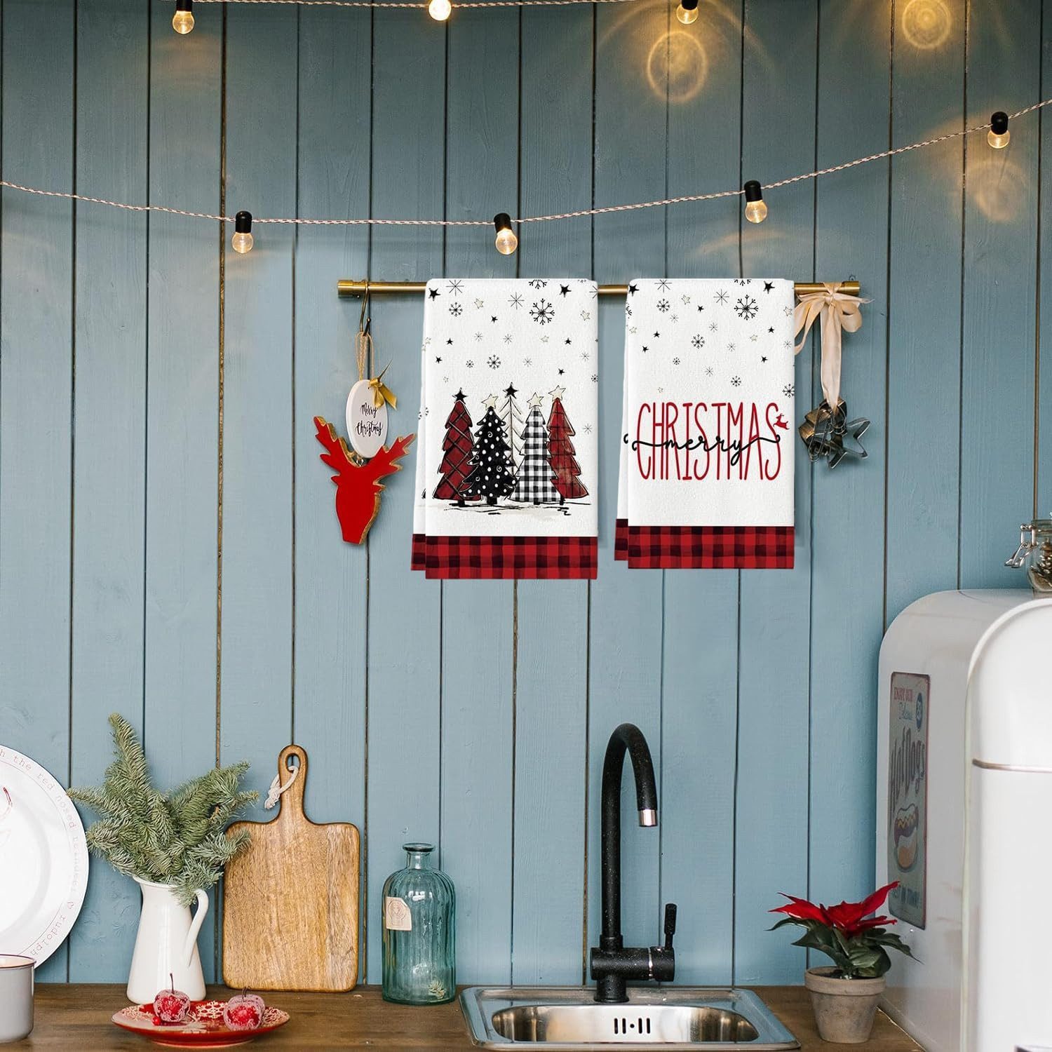 FOUORTUNATE-BEE Geschirrtuch Weihnachtsdeko Weihnachten Deko Geschirrtücher Tischdeko, (Küchentücher Geschirrhandtücher Küchen Zubehör Geschirrtuch Trockentüche – Bild 4 von 5