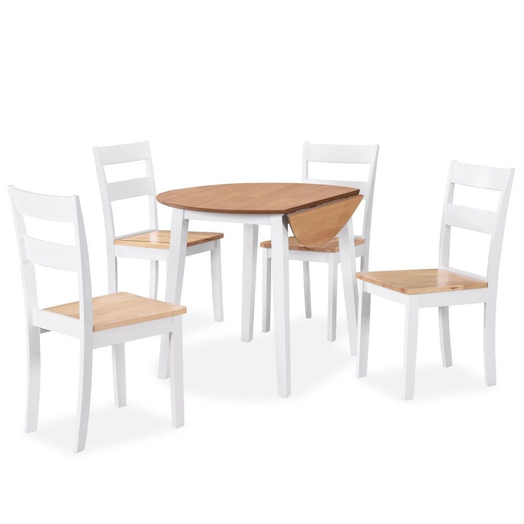 vidaXL Sitzgruppe Essgruppe 5-tlg MDF und Gummibaumholz Weiß Esstisch Stühle Esszimmer