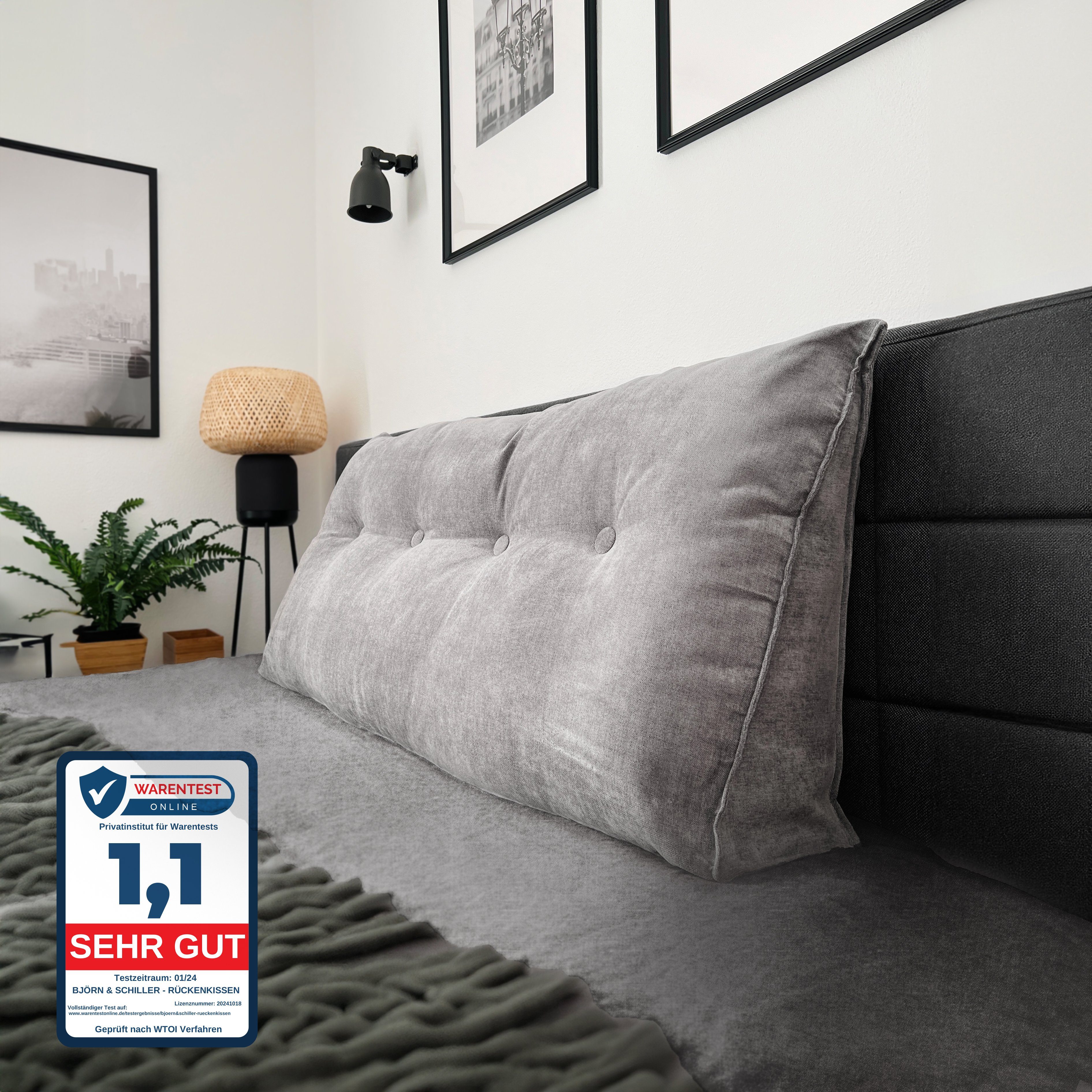 Björn&Schiller Rückenkissen grau dreieckiges keilförmiges, Lesekissen für  Bett und Sofa, groß, Keilkissen mit waschbarem Bezug, Ideal zum Anlehnen im  Bett