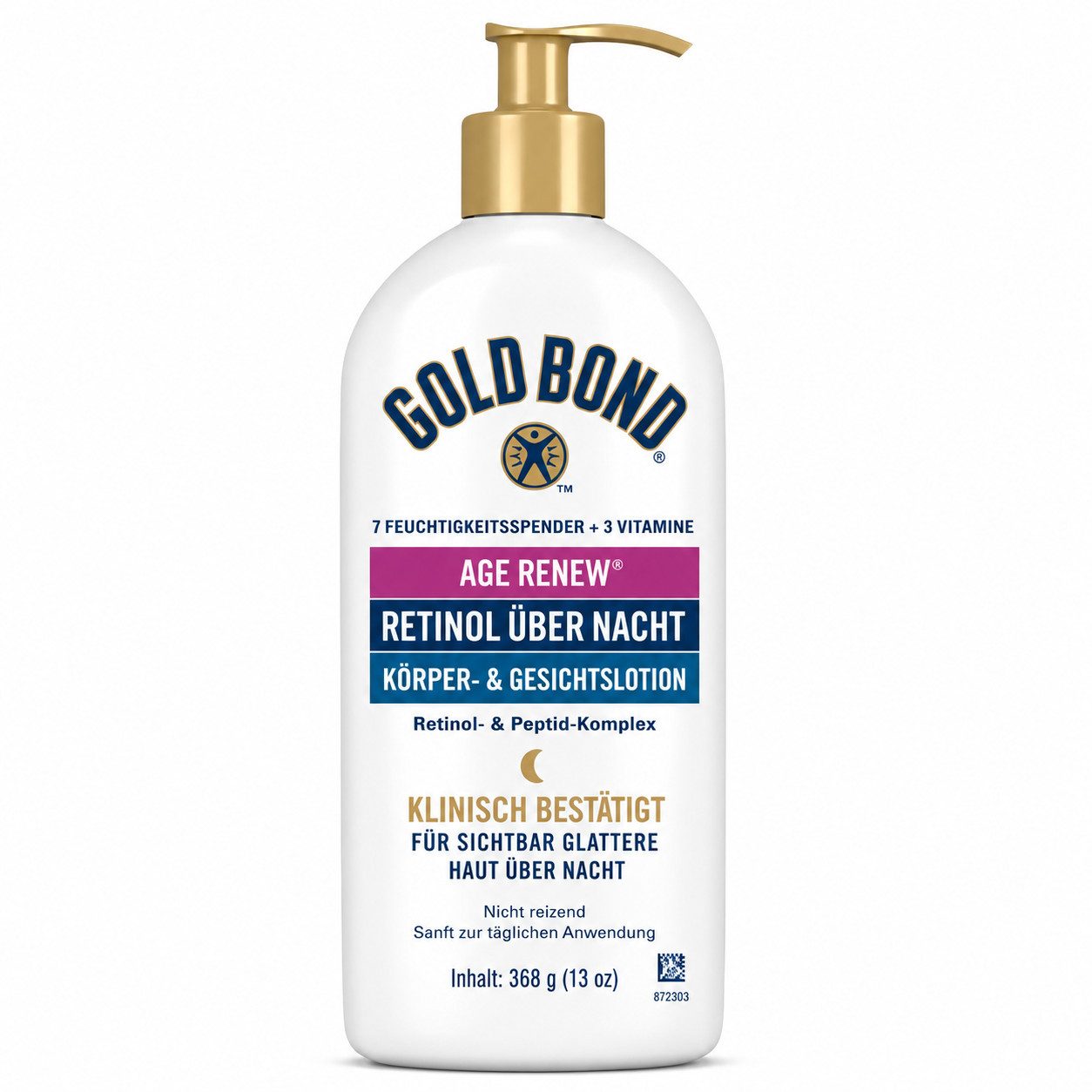 Gold Bond Anti-Aging-Creme Gold Bond Age Renew Retinol Overnight Körper- & Gesichtslotion, 368 g, 1-tlg., mit Peptid-Komplex•7 Feuchtigkeitsspender+3 Vitamine